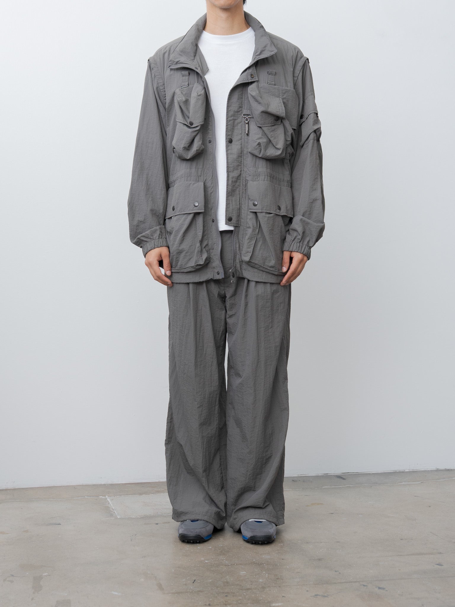 Nylon Multi Pockets Detachable Utility Blouson - Charcoal Khaki - 3