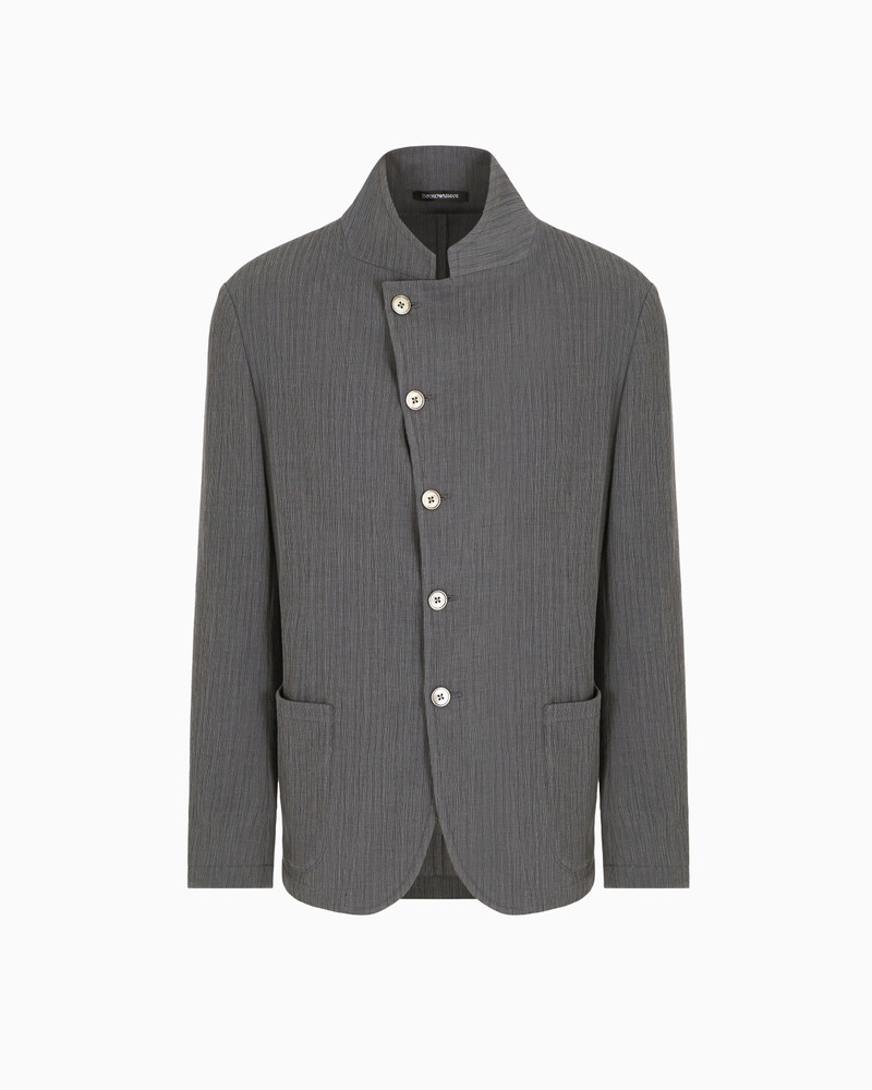 GURU-COLLAR JACKET WITH OFF-CENTRE FASTENING IN BARK-EFFECT ARMURE FABRIC 1