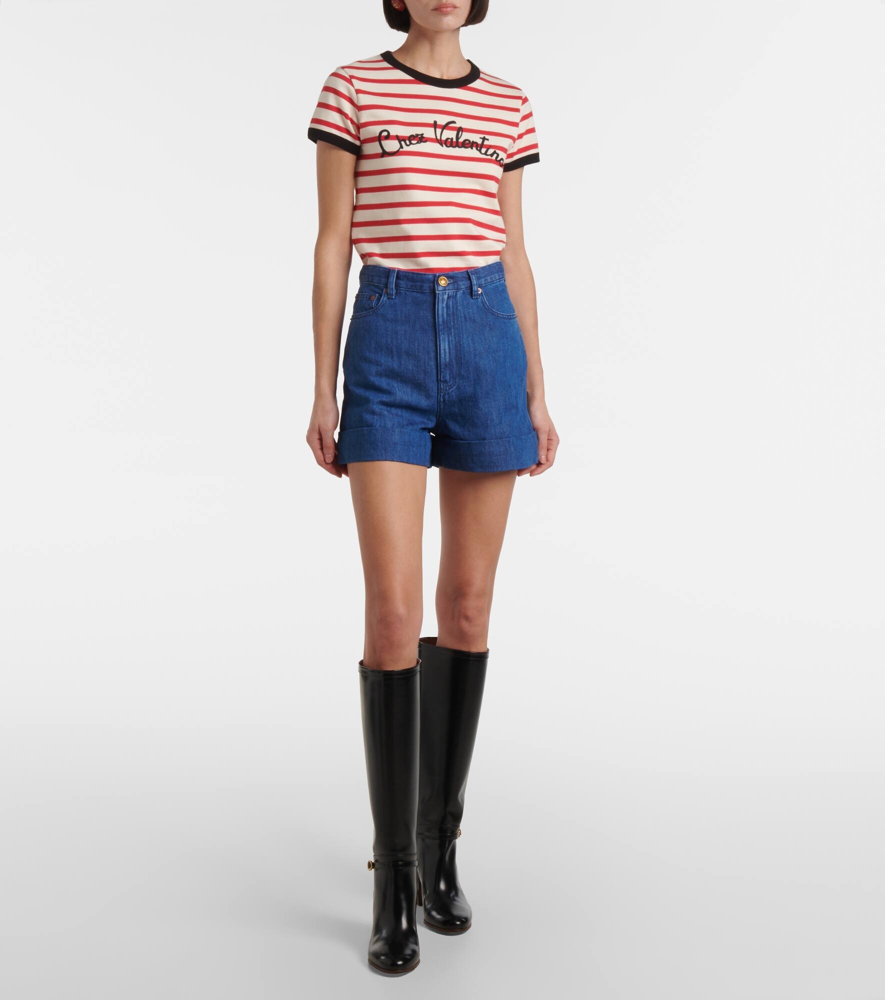 Cotton and linen denim shorts - 6