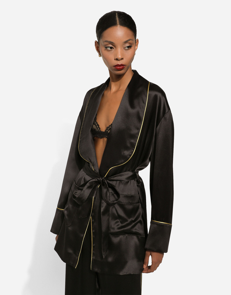 Silk long-sleeved pajama jacket with belt 4