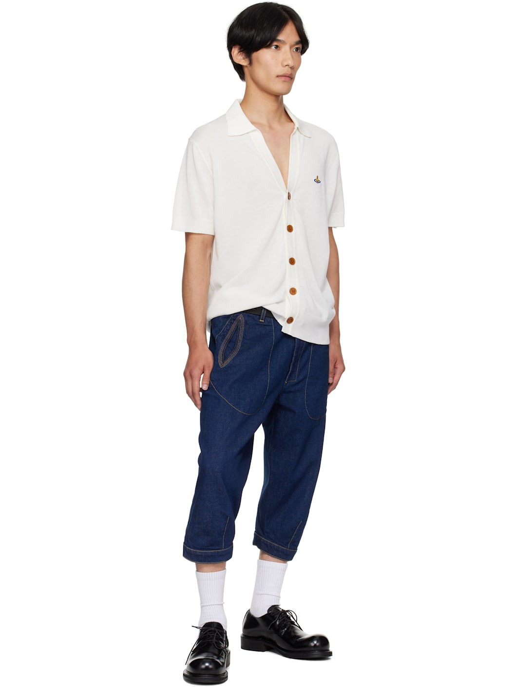 White Cotton Polo Cardigan - 4