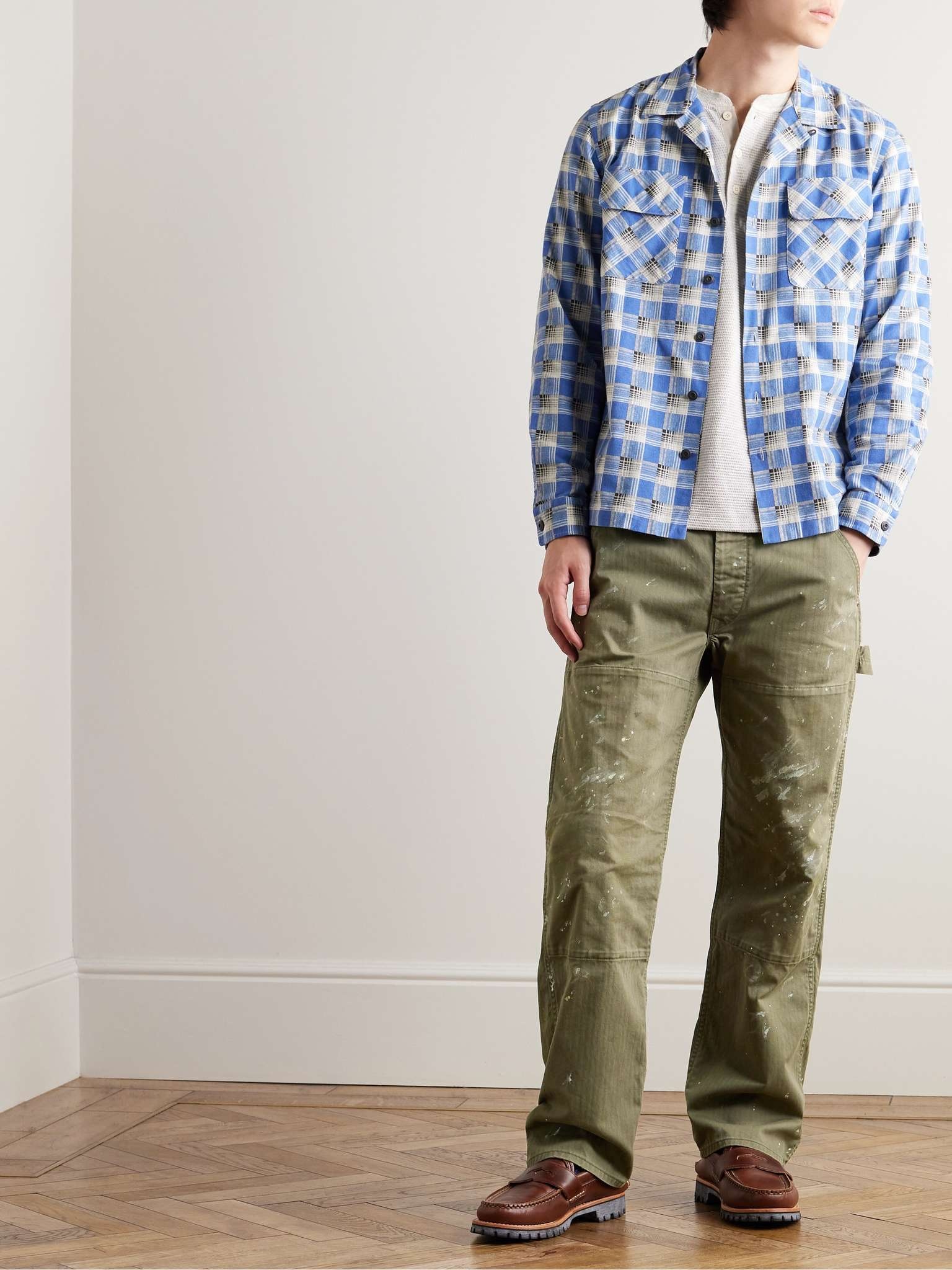 Straight-Leg Paint-Splattered Herringbone Cotton-Twill Trousers - 2