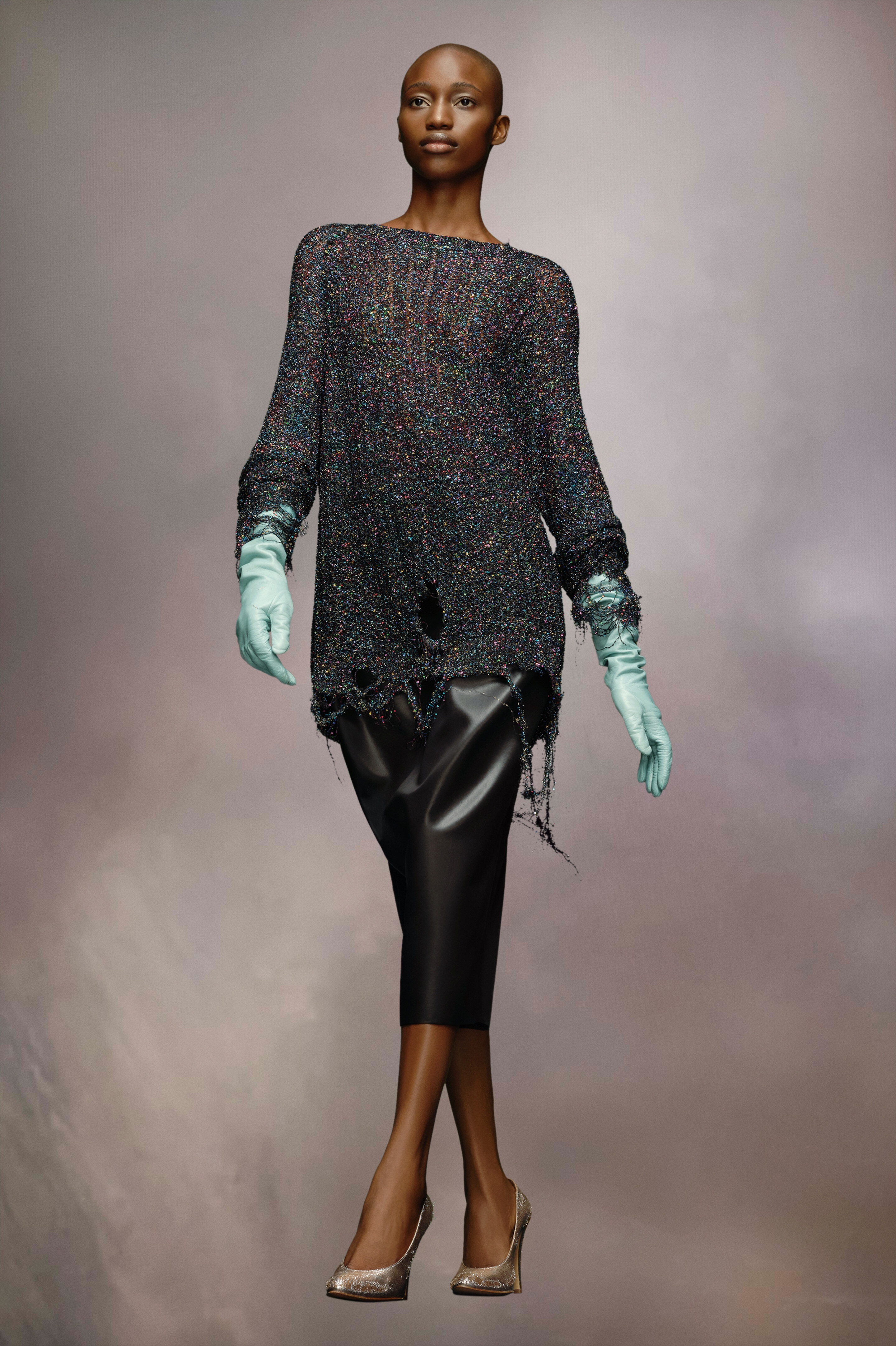 Battered sequin knit sweatshirt - 2