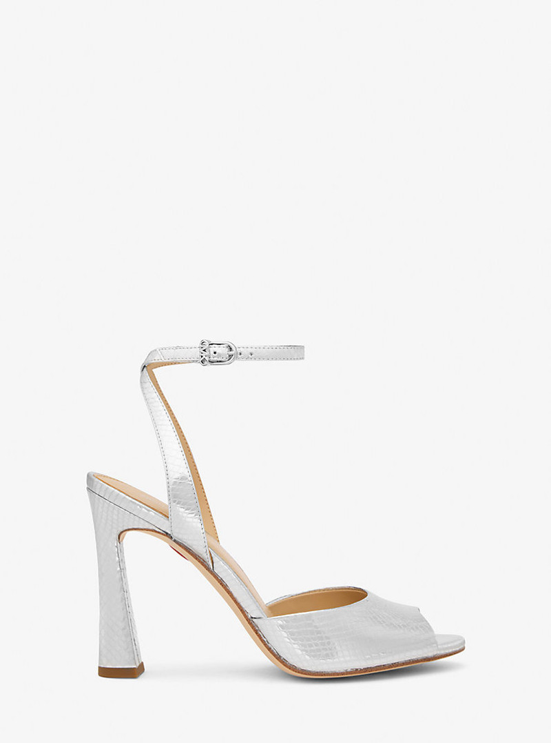 MICHAEL KORS Rosie Metallic Snake Embossed Leather Sandal outlook