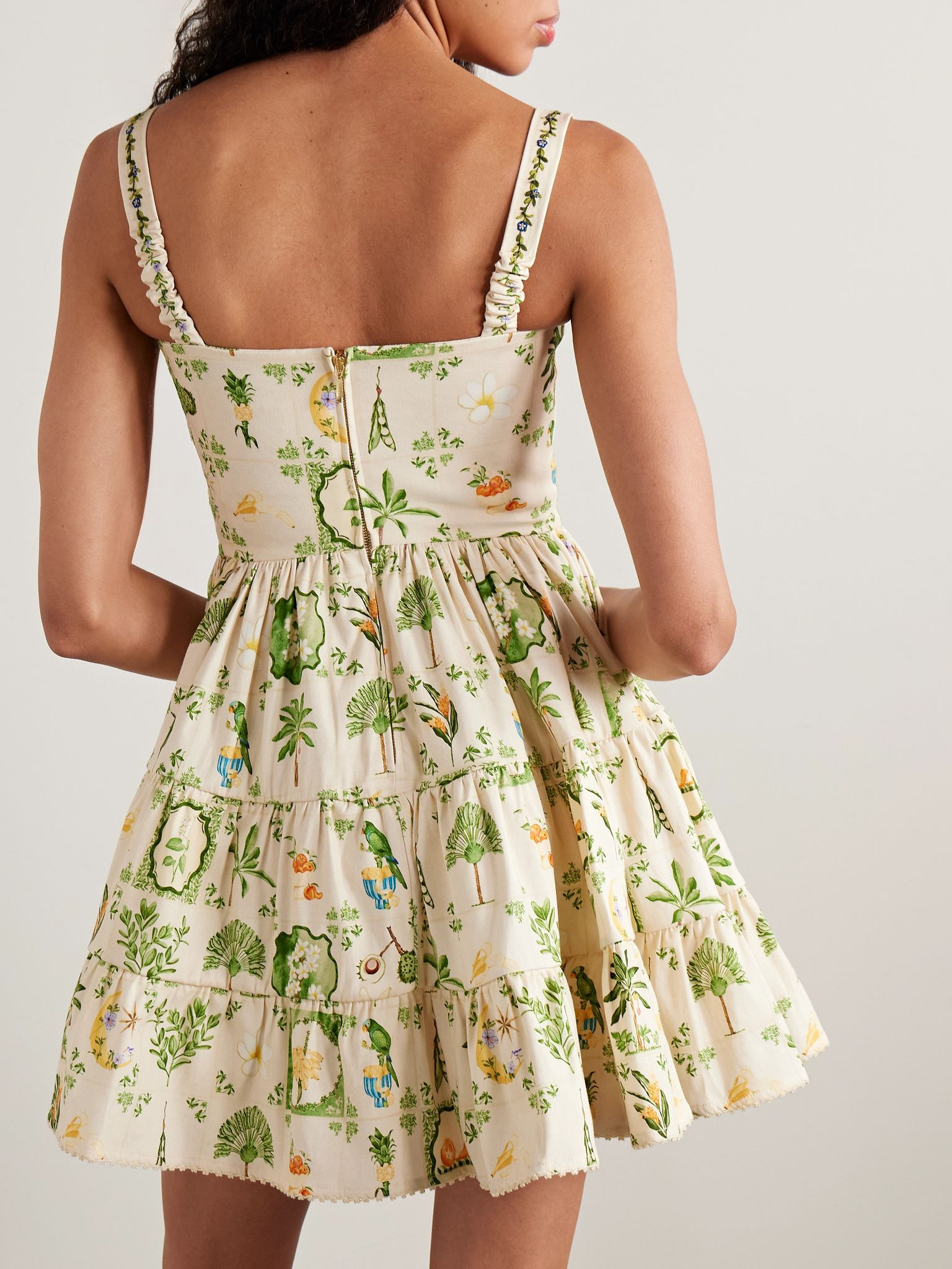 Lima tiered printed cotton-blend mini dress Sage green - 3