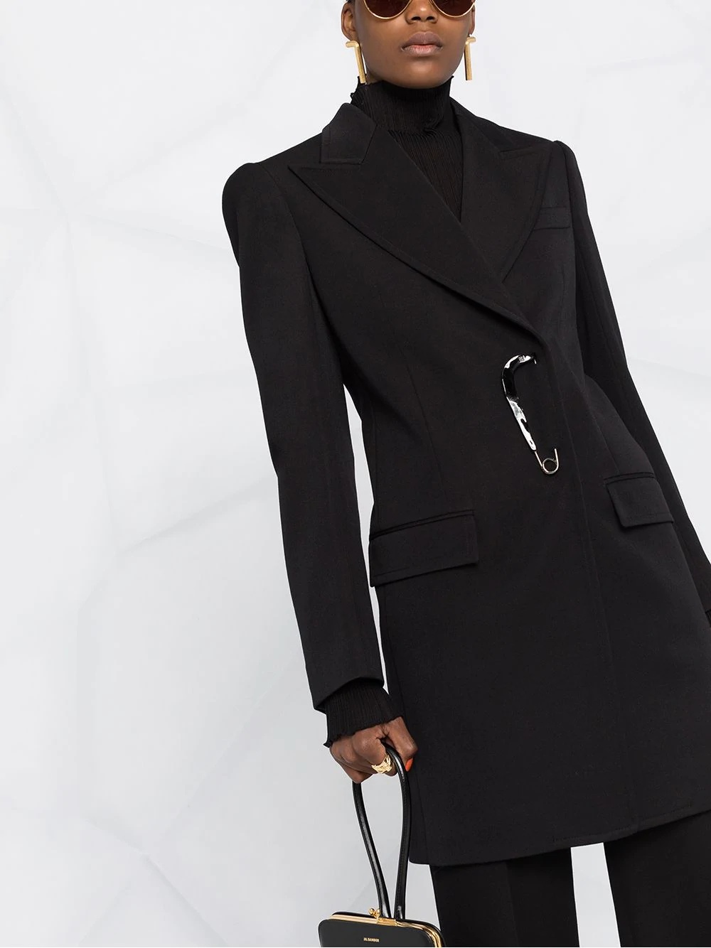 safety pin-detail fitted coat - 5