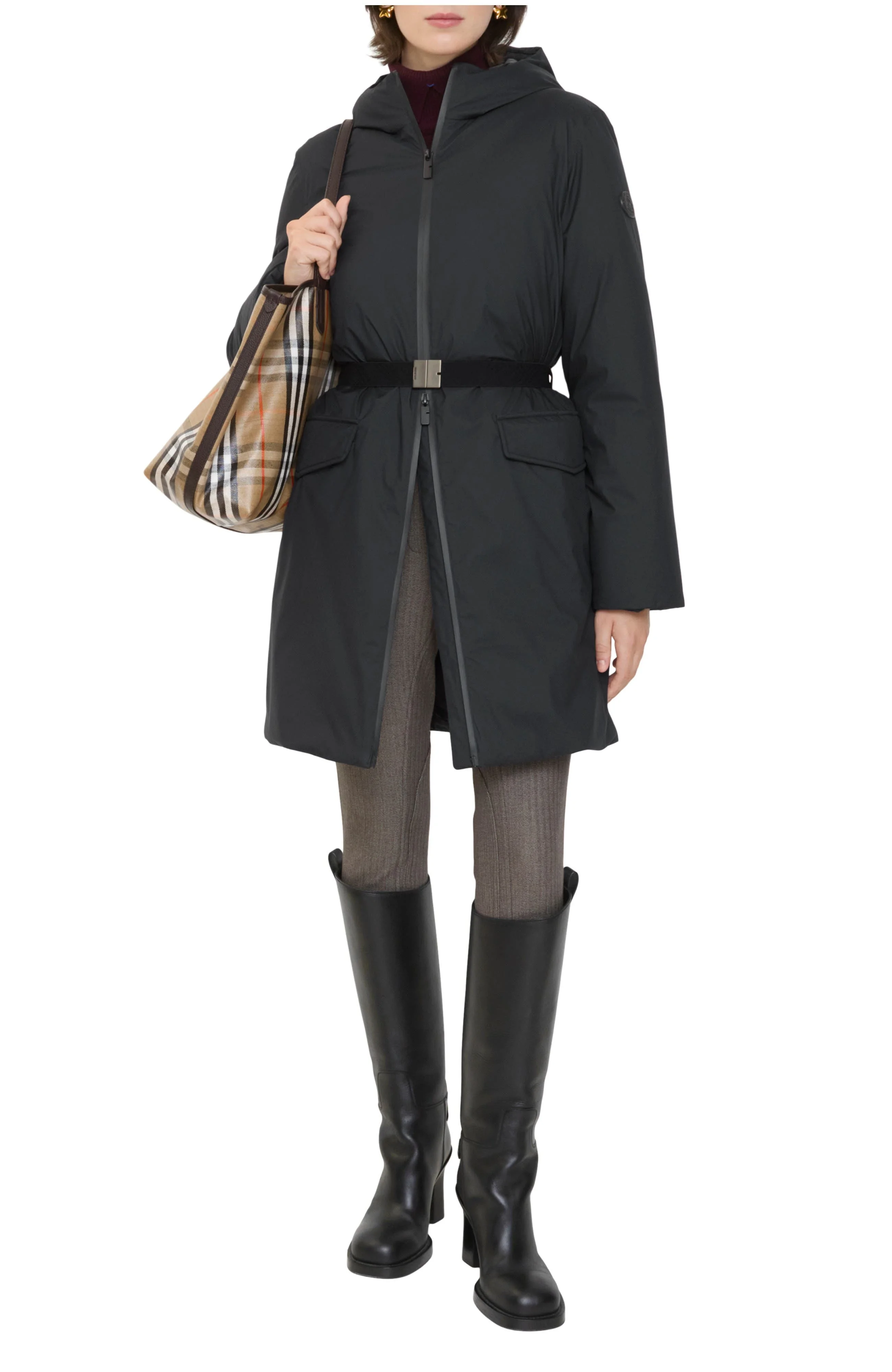 burberry Mid-length Hooded Nylon Coat in Black at Nordstrom - 1