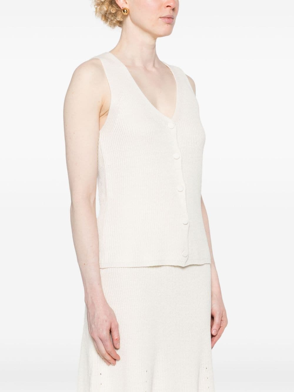 ribbed linen-blend vest - 3
