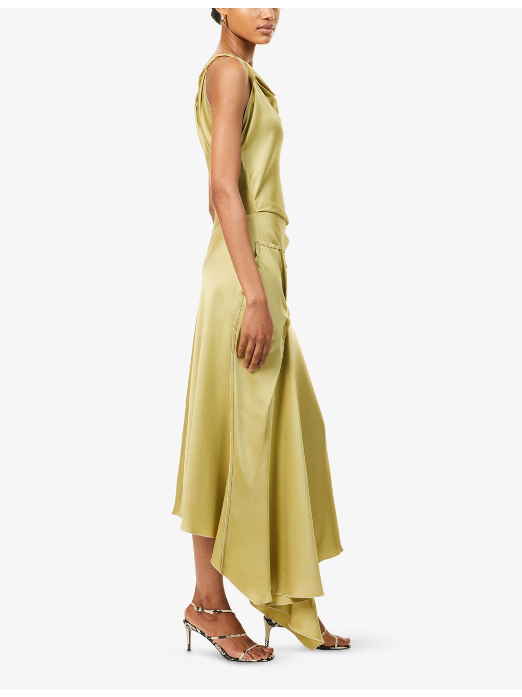 Draped Asymmetric Woven Midi Dress - 3