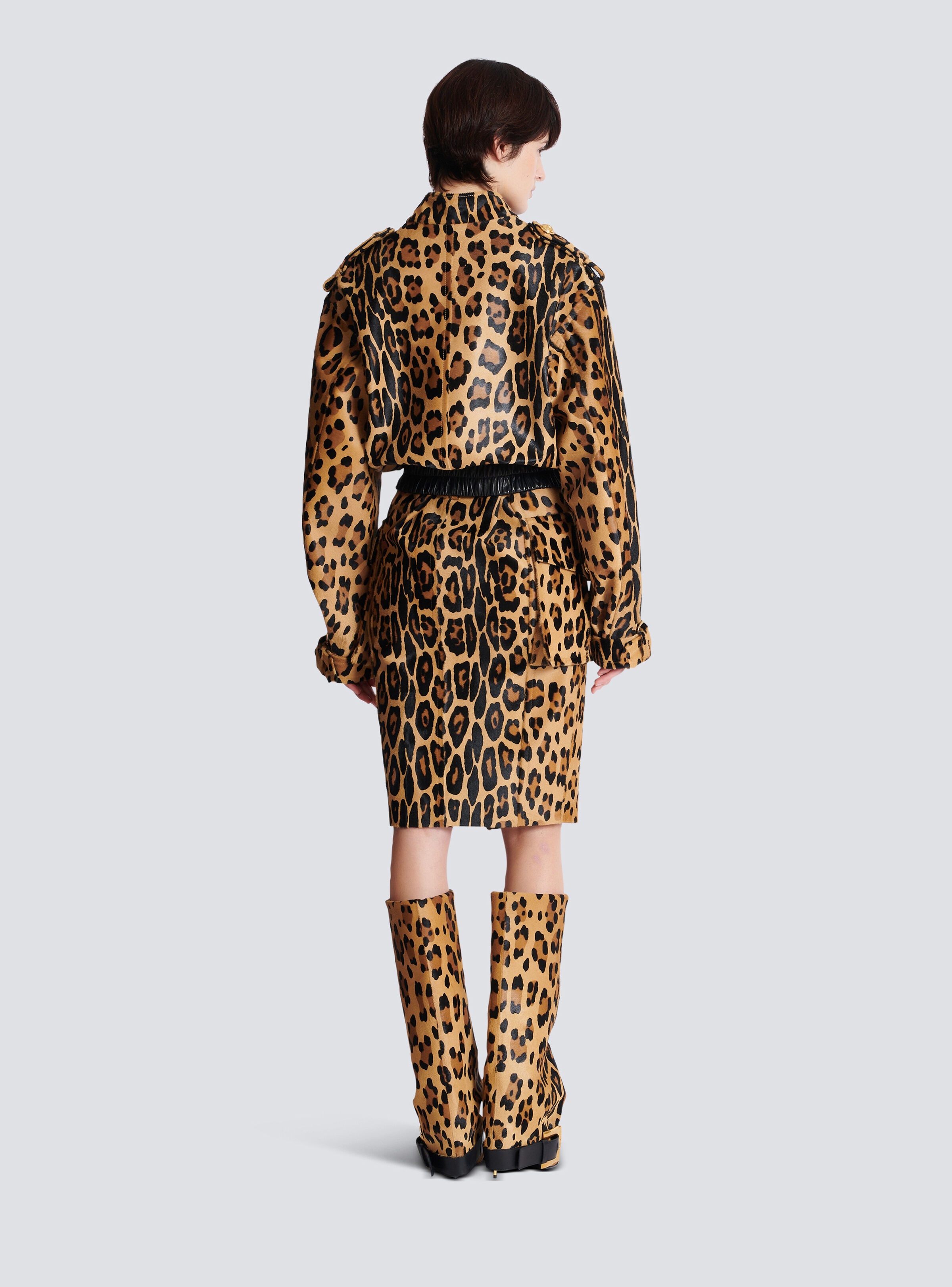 Ponyskin-style leather bomber jacket with leopard pattern - 4