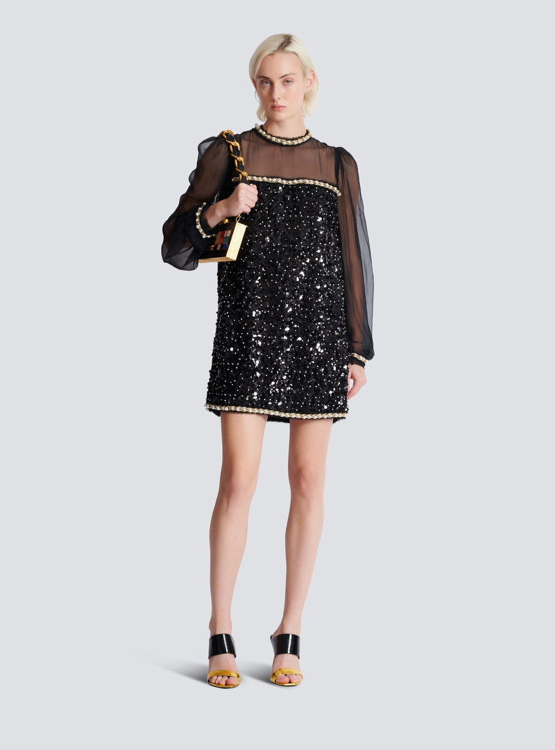Balmain Chiffon and beaded sequin dress outlook