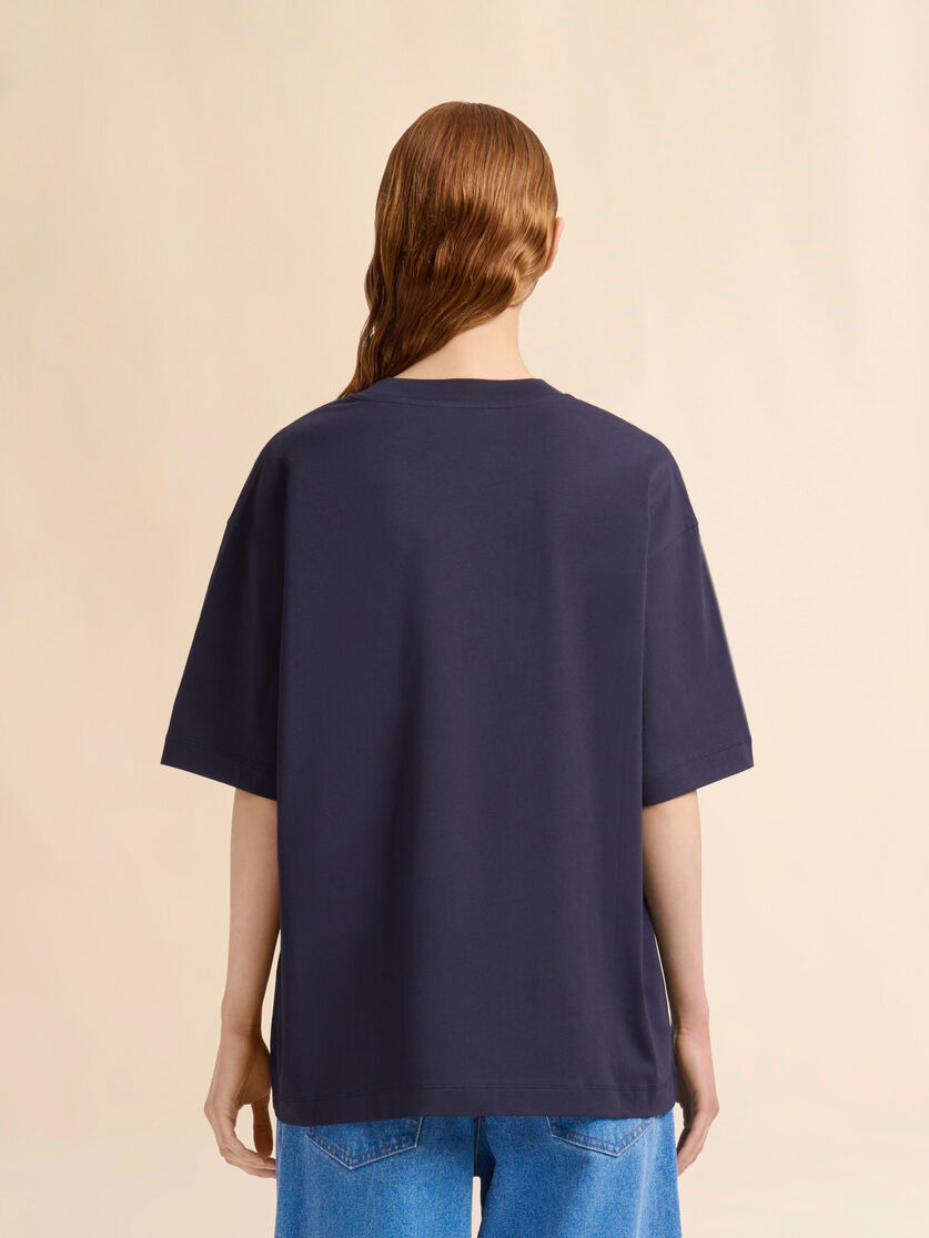DEEP BLUE ORGANIC COTTON T-SHIRT WITH LOGO - 3