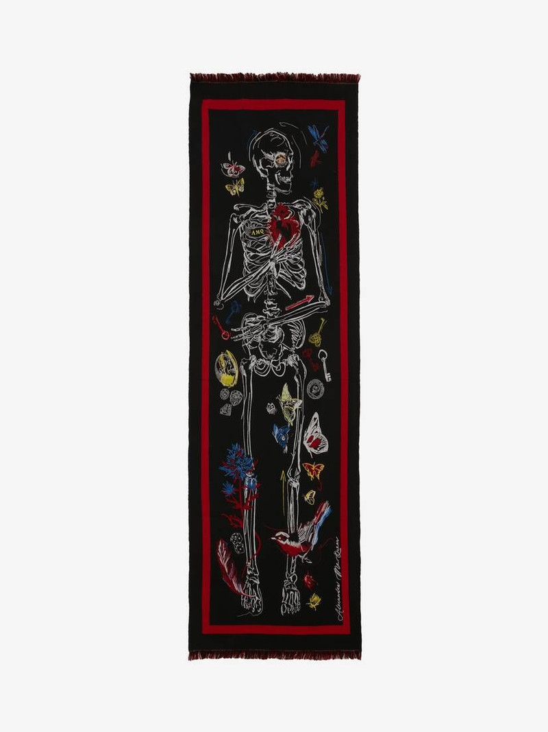 Doodle Skeleton Jacquard Scarf in Black/red 1
