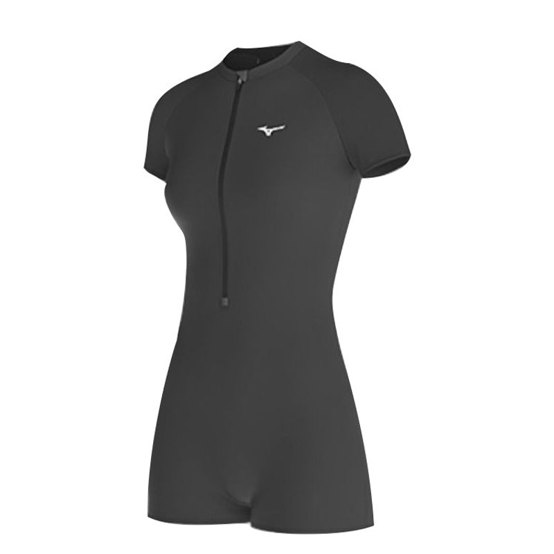 Mizuno (WMNS) Mizuno Zip Up Short Sleeve Swimsuit 'Black' N2CA1347 outlook
