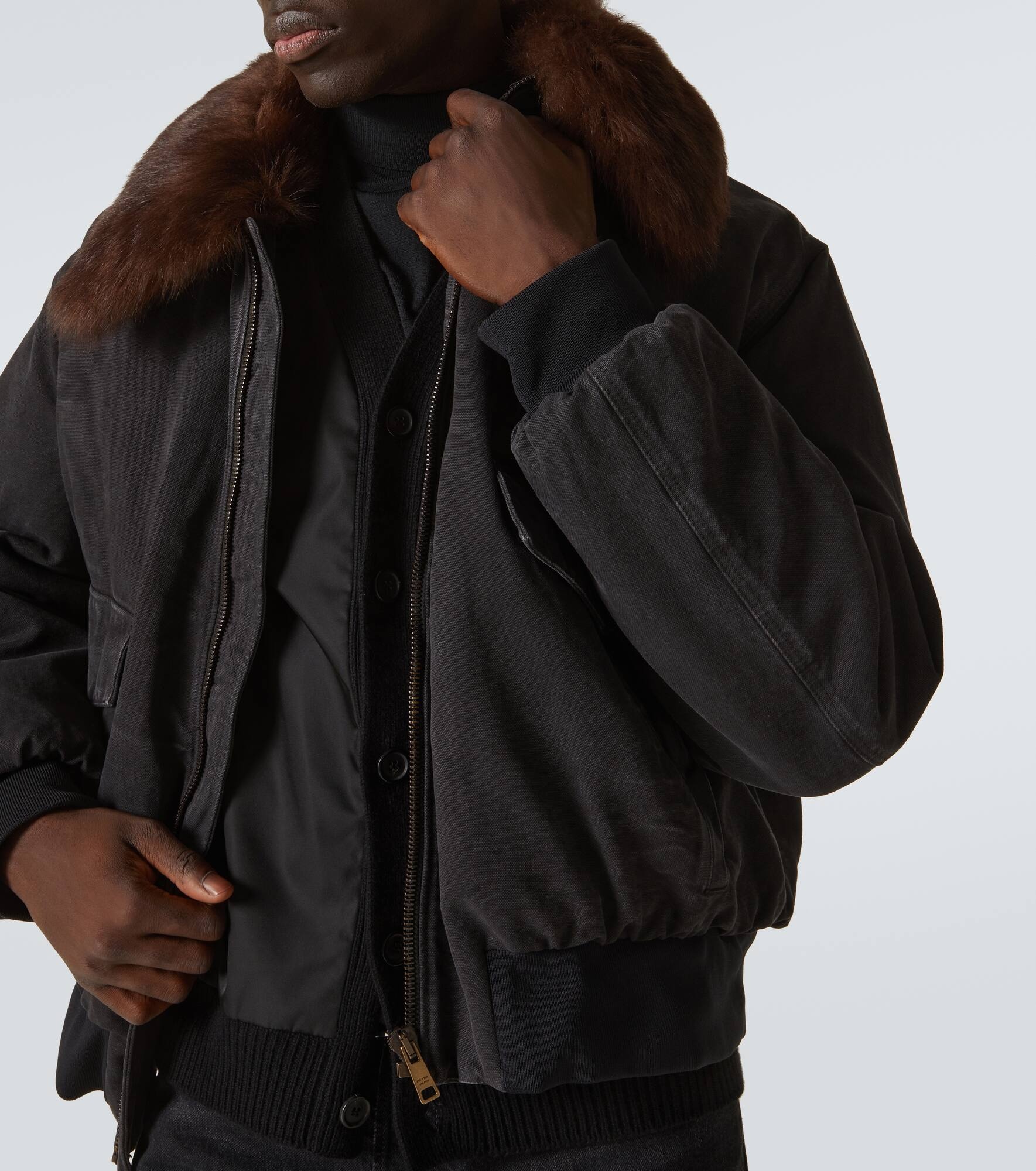 Shearling-trimmed cotton bomber jacket - 5
