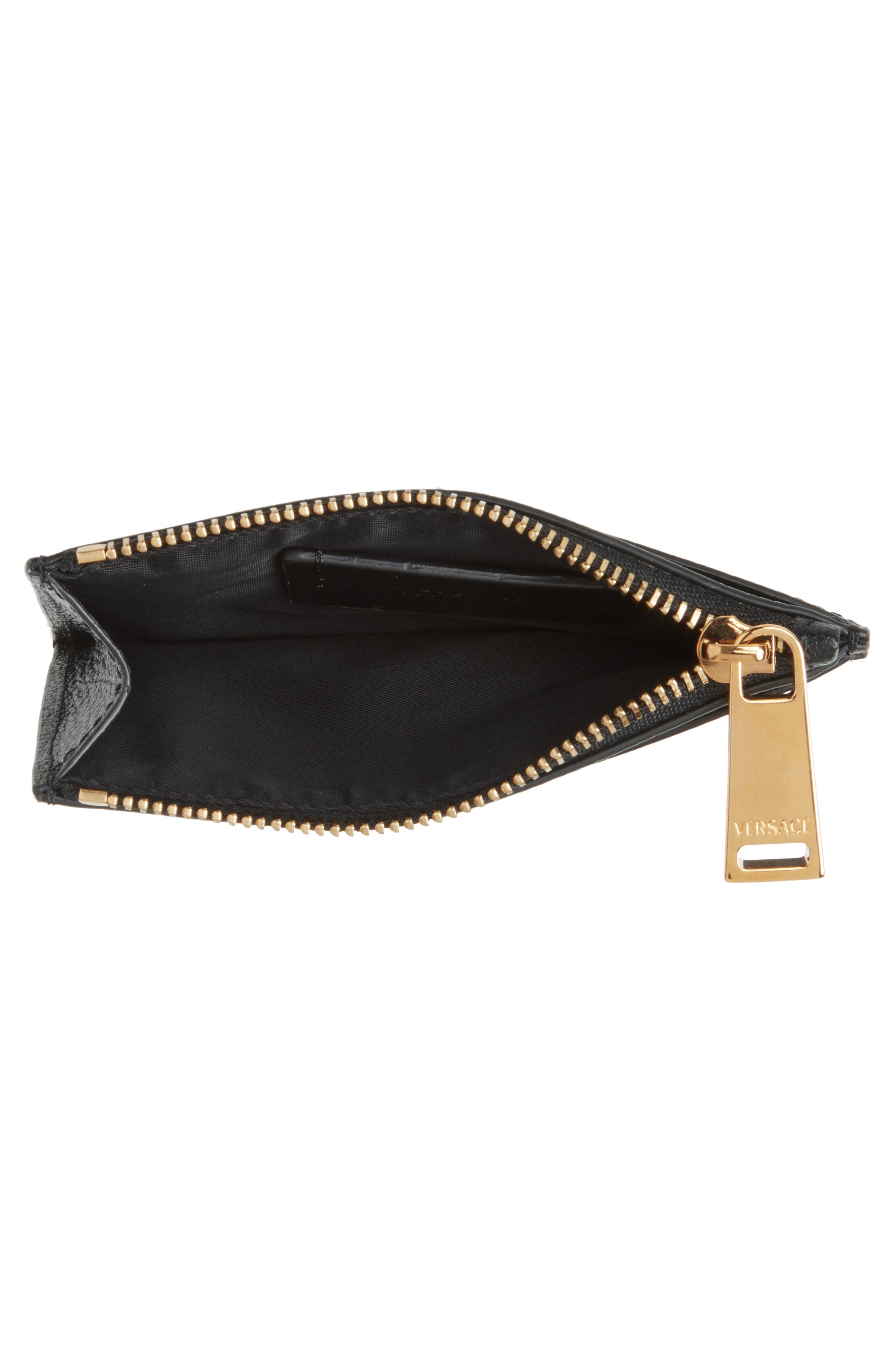 Versace Medusa Zip Leather Card Case in Black Versace Gold at Nordstrom - 2