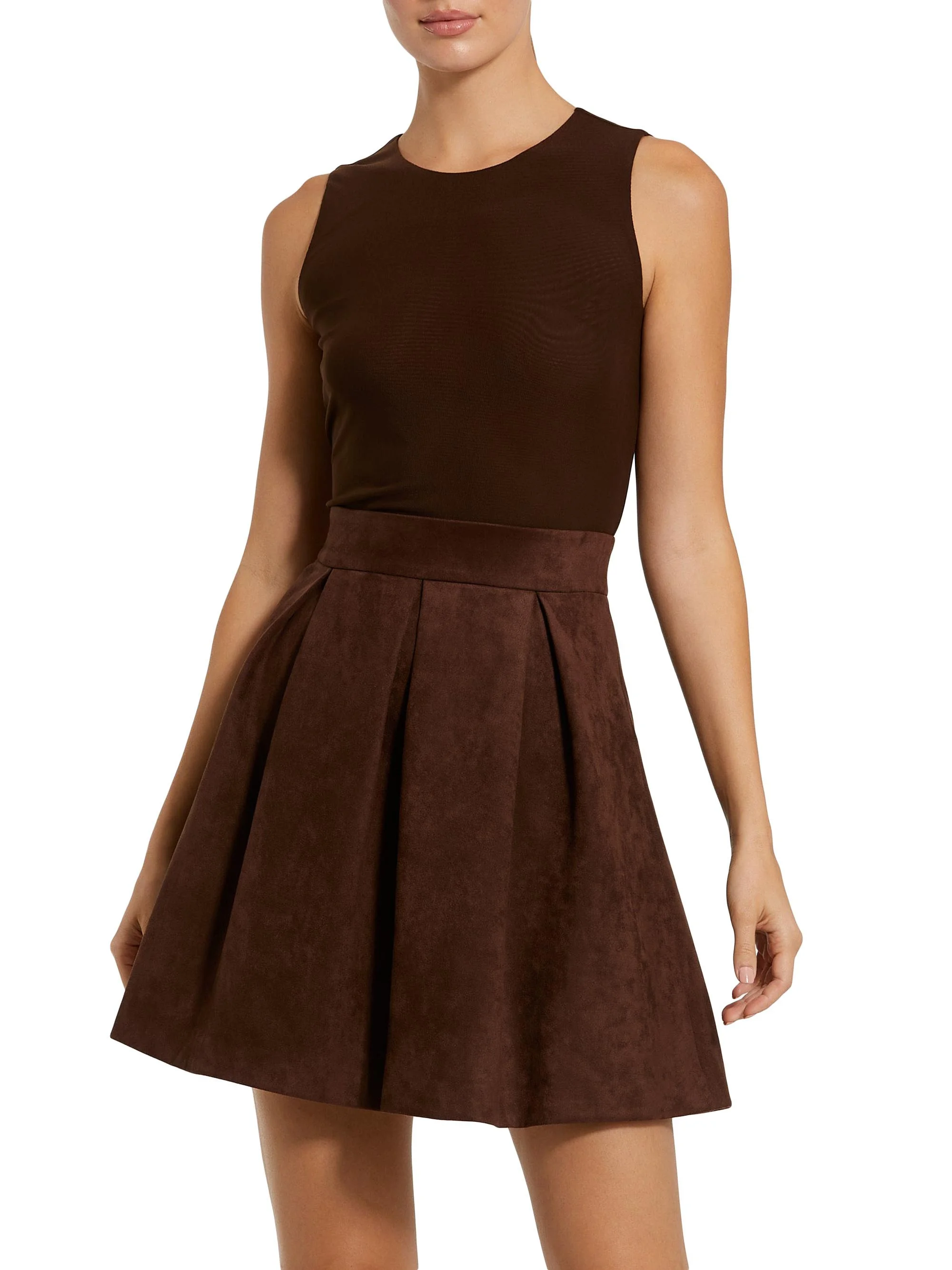 Women's Mix Media A-Line Minidress - Chocolate - 1
