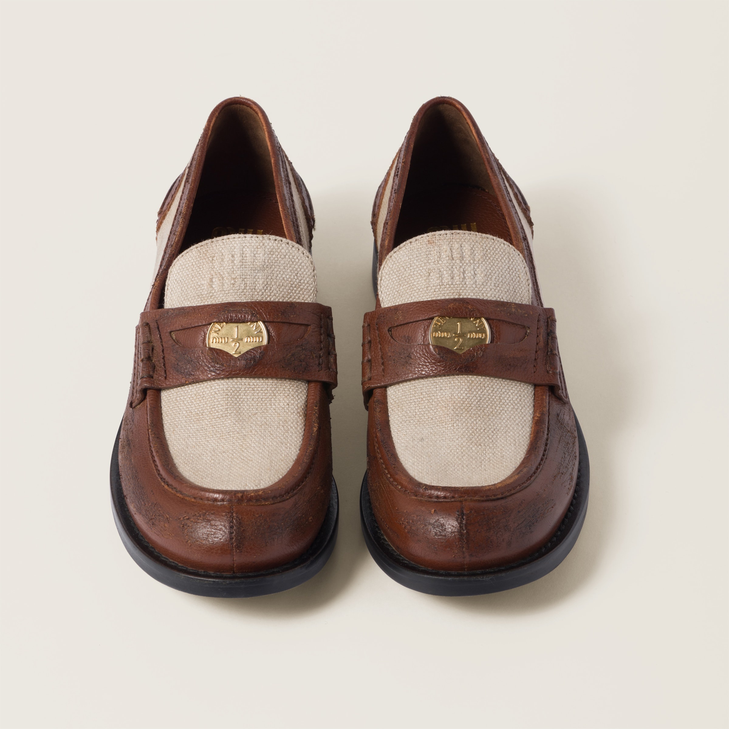 Leather and linen loafers - 4