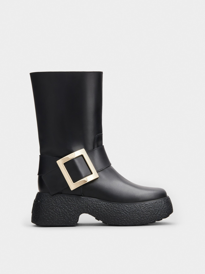 Viv' Rangers Platform Metal Buckle Biker Boots in Leather - 1