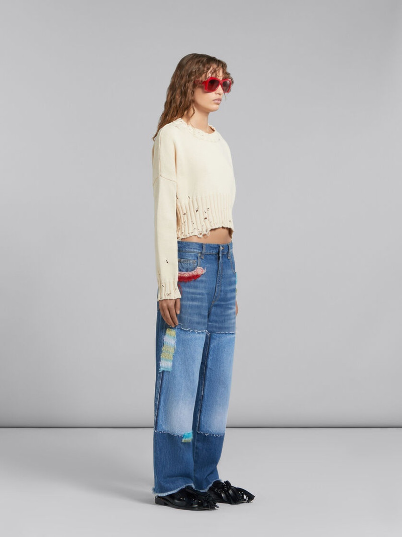 WHITE COTTON CROPPED SWEATER 5