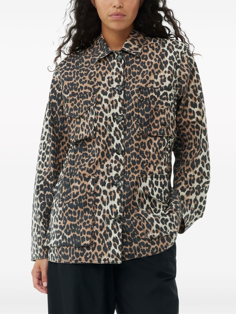 leopard-print canvas shirt jacket - 5