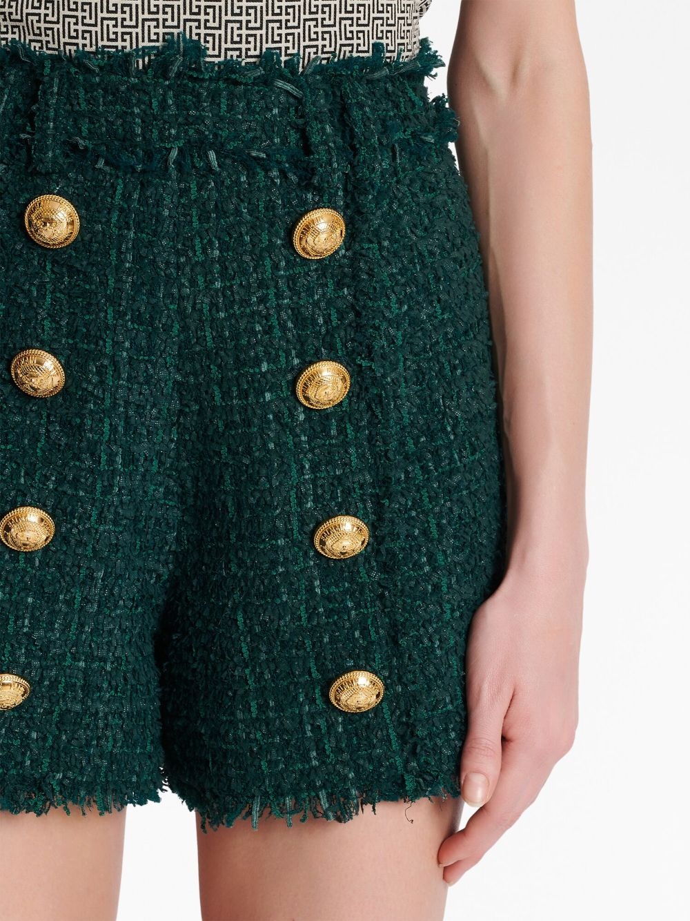 button-detail tweed shorts - 6