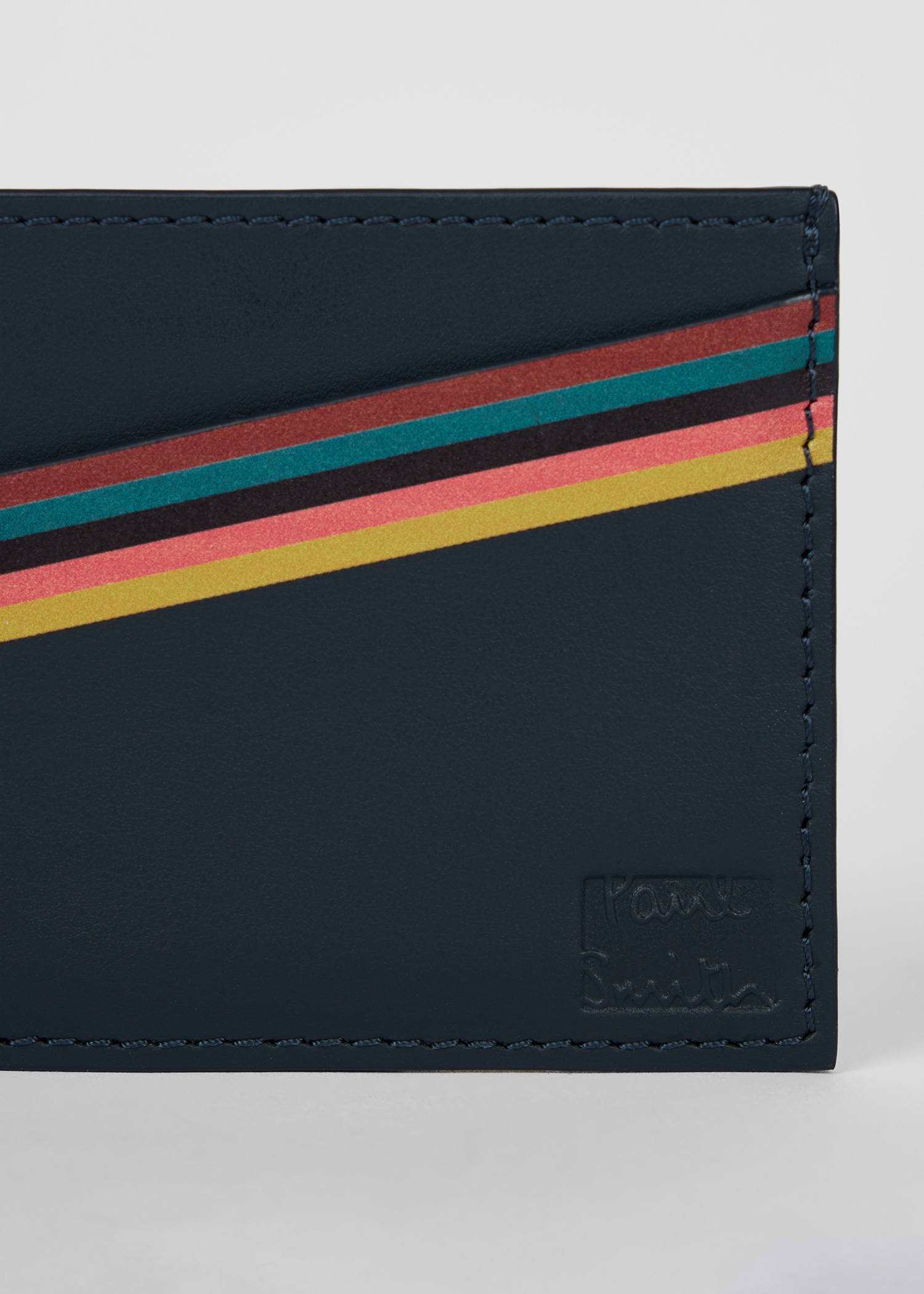Navy Leather Artist Stripe Card Holder - 3