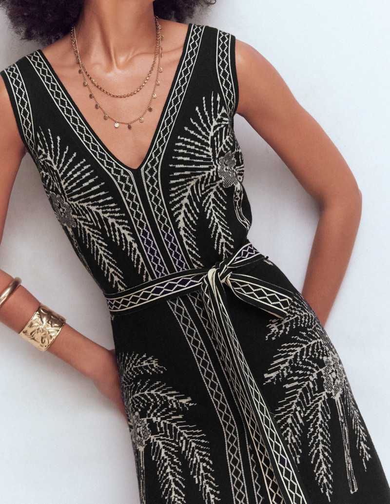 V Neck Jacquard Dress-Palm Jacquard 3