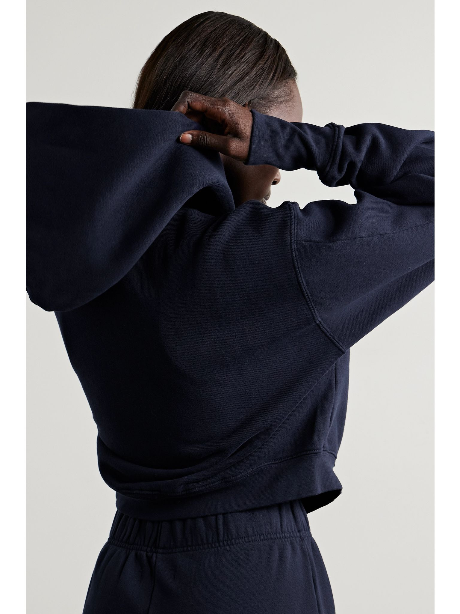 Zendaya cropped cotton-jersey zip-up hoodie Navy - 4