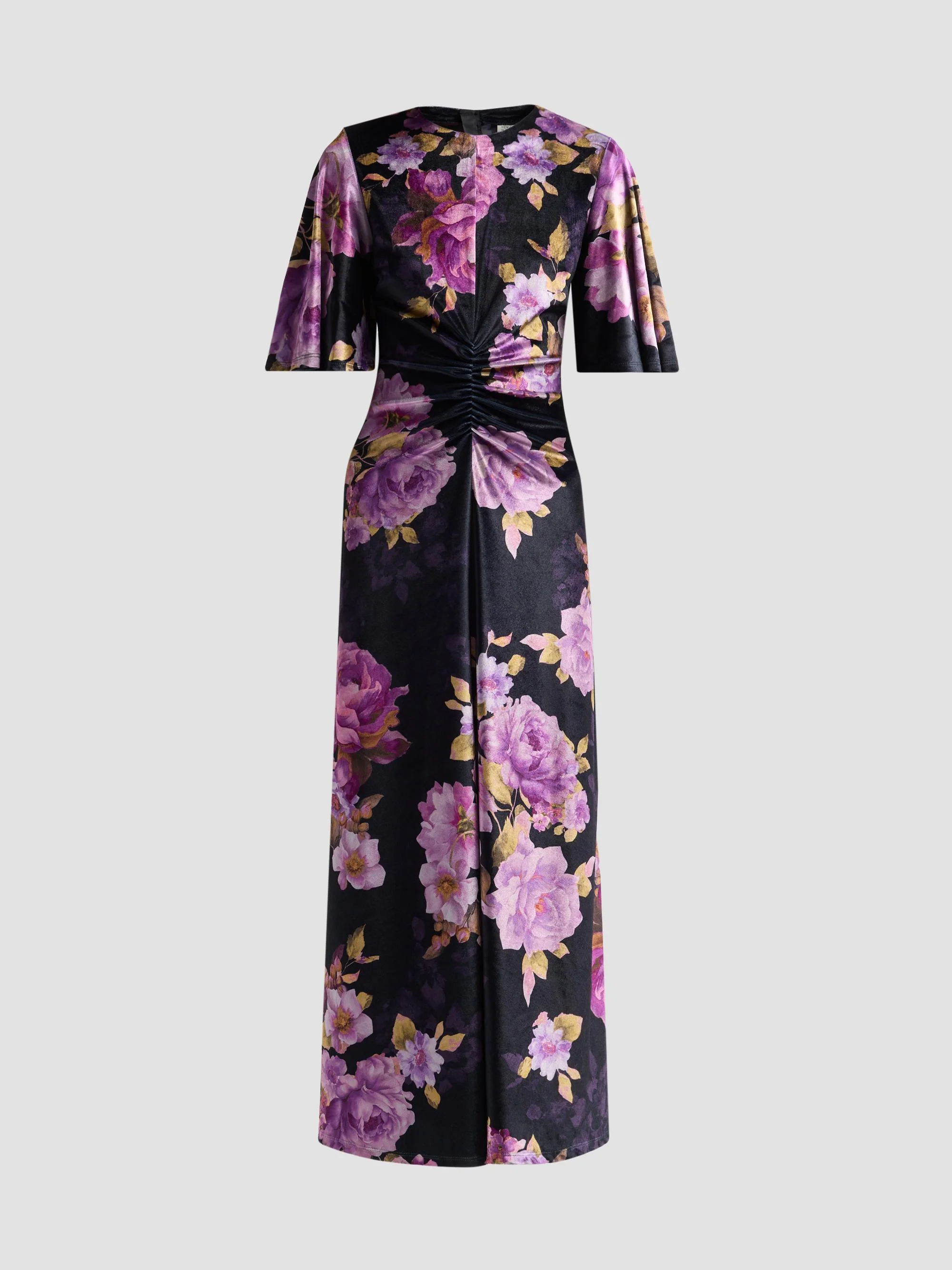 Women's Floral Ruched Maxi Dress - Black - 1