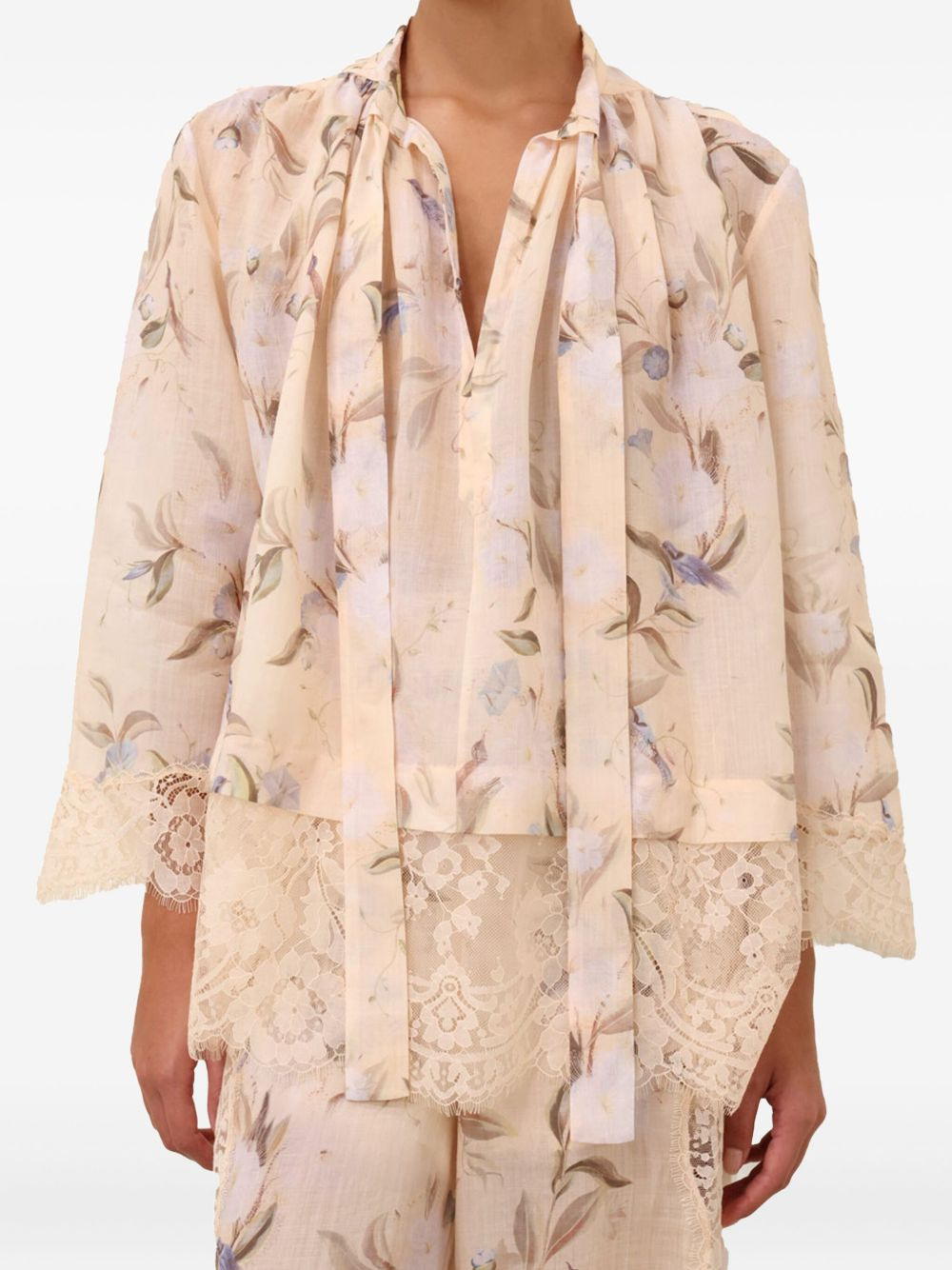 Cascadian lace-trimmed floral blouse - 2