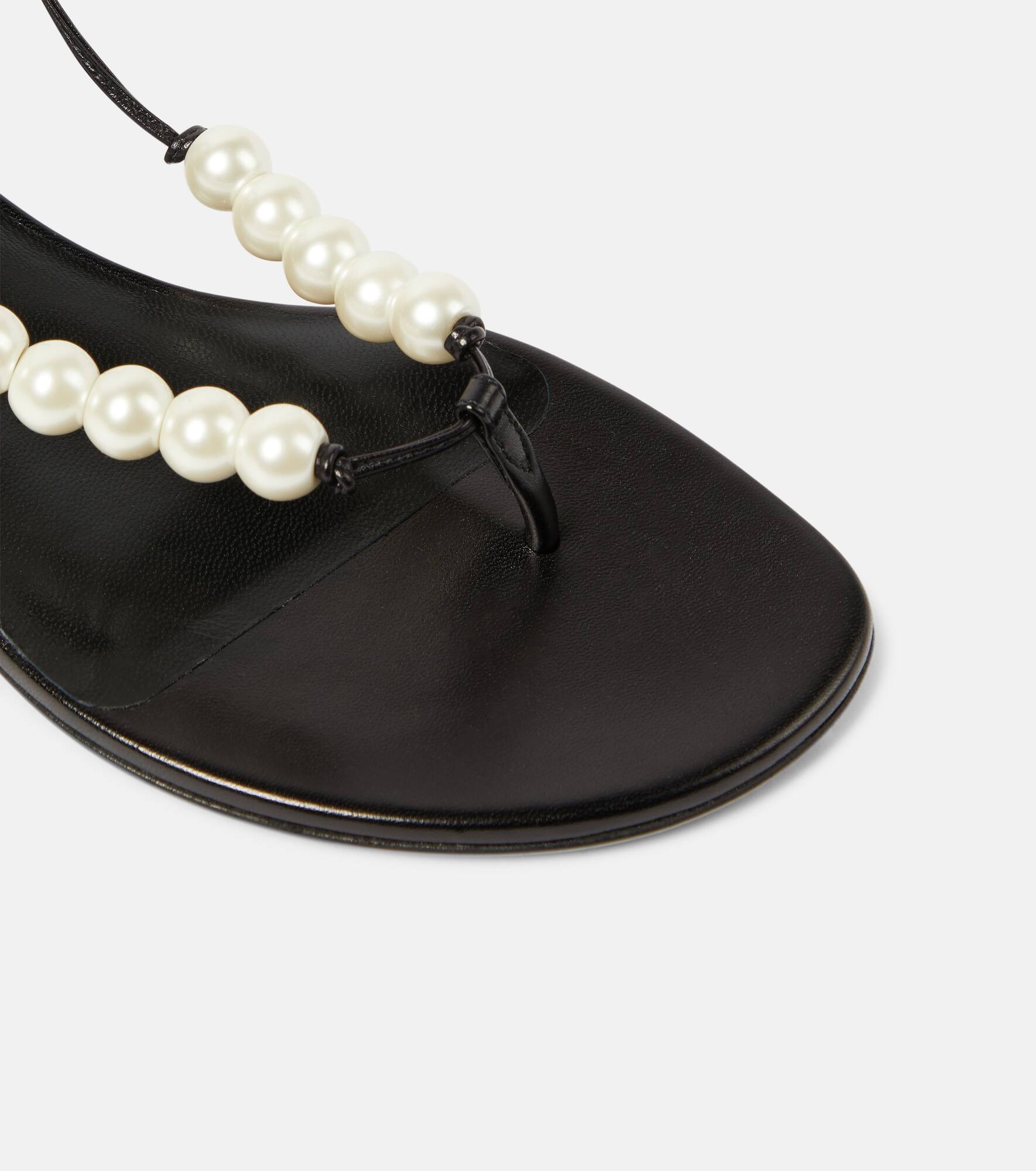 Faux-pearl embellished leather sandals - 6