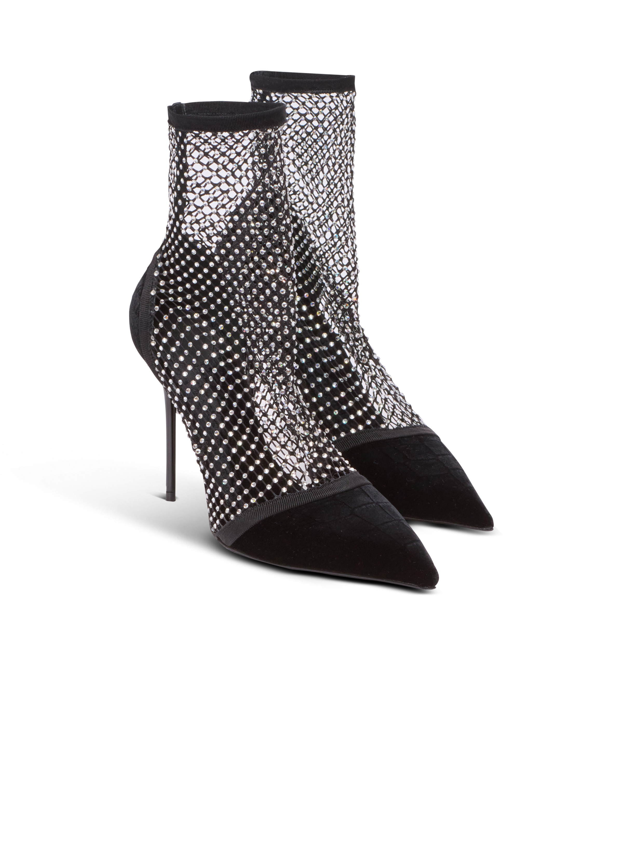 Mesh heeled ankle boots with velvet and rhinestones - 2