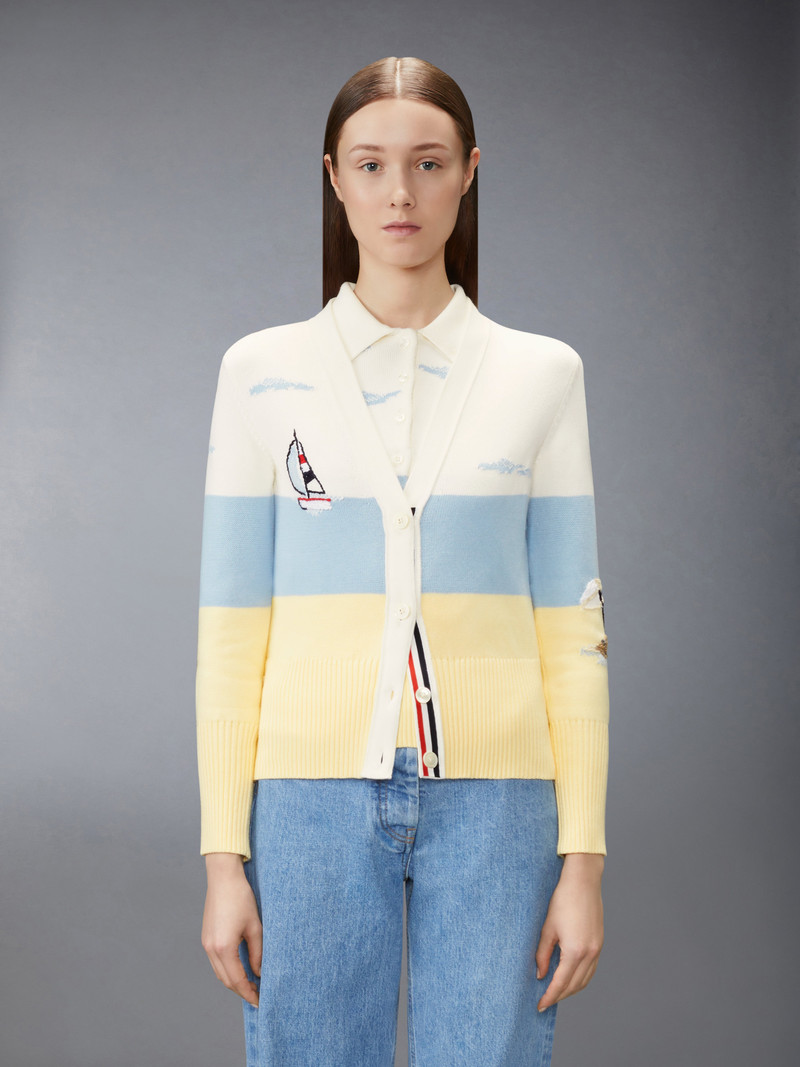 Thom Browne NANTUCKET SCENIC EMBROIDERY JERSEY CARDIGAN outlook