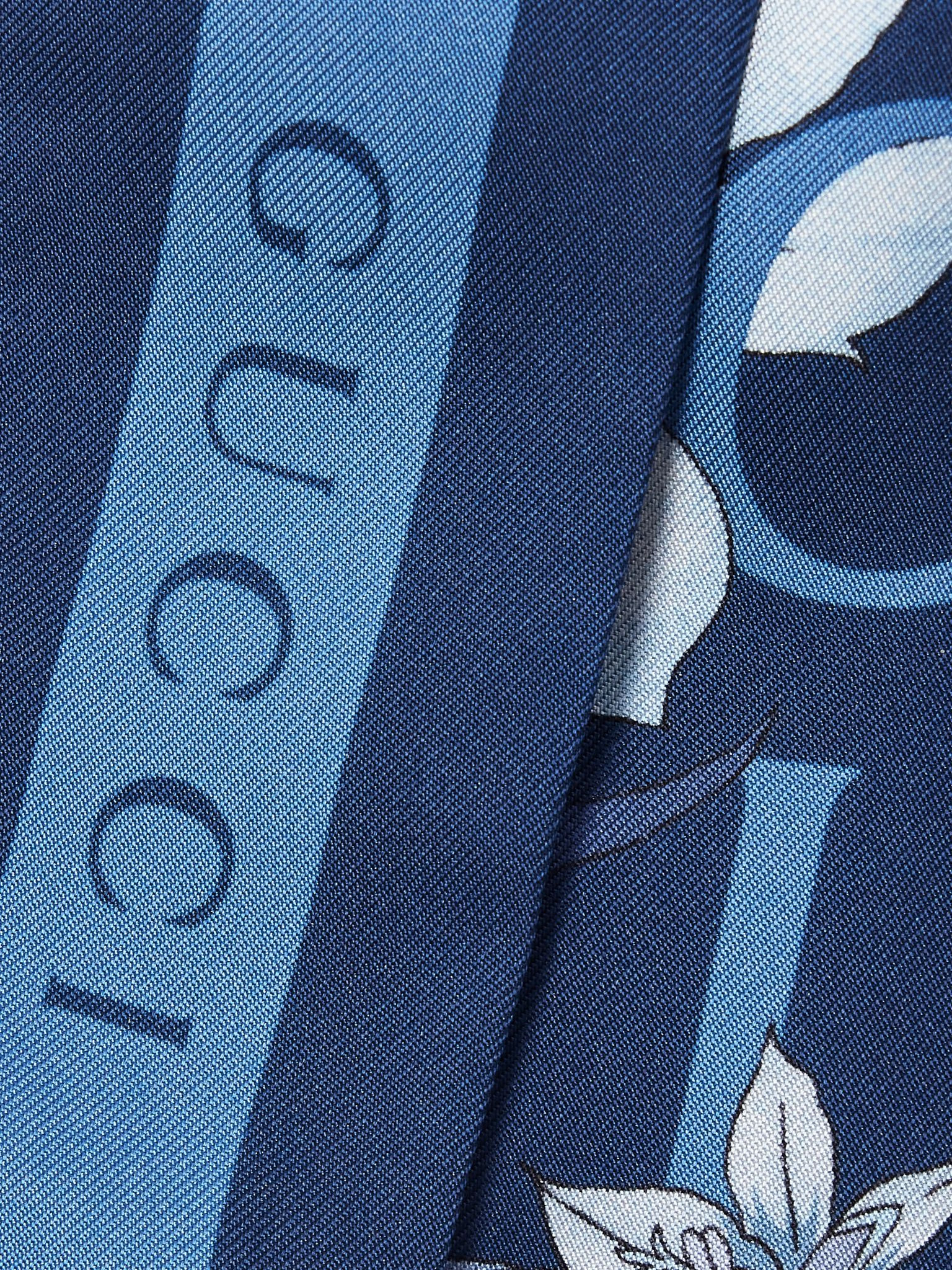 Flora floral-print silk-twill scarf Midnight blue - 3