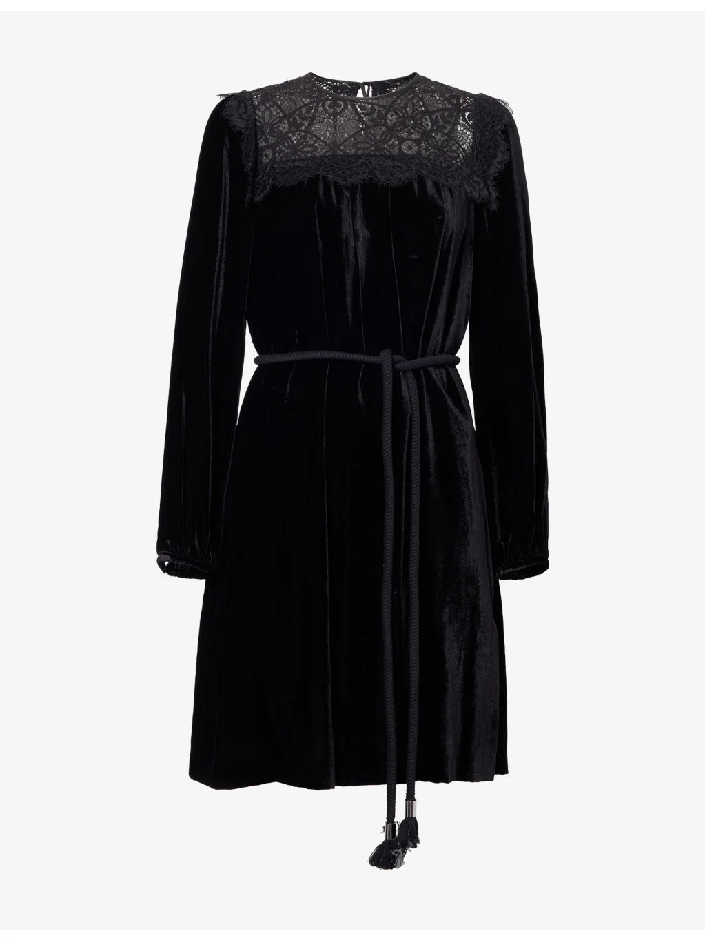 Lace-Trim Velvet Mini Dress - 1