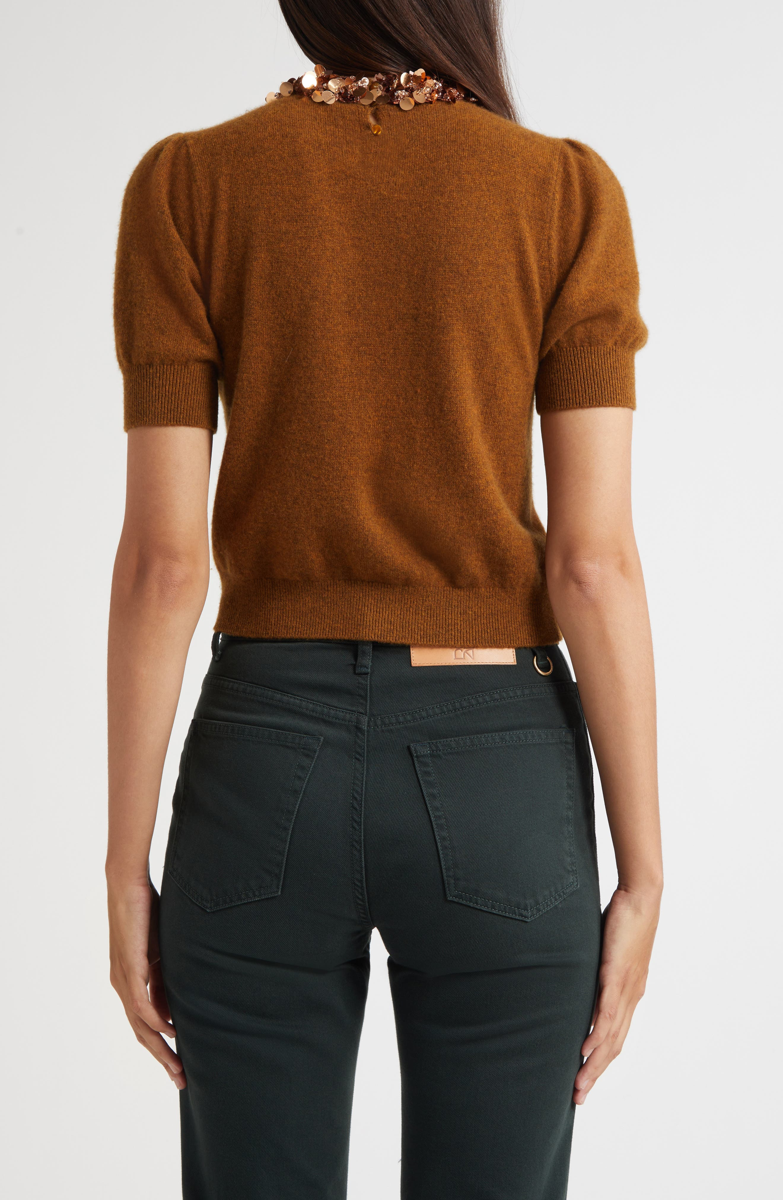 Ulla Johnson Crystal Collar Short Sleeve Cashmere Sweater in Umber at Nordstrom - 3