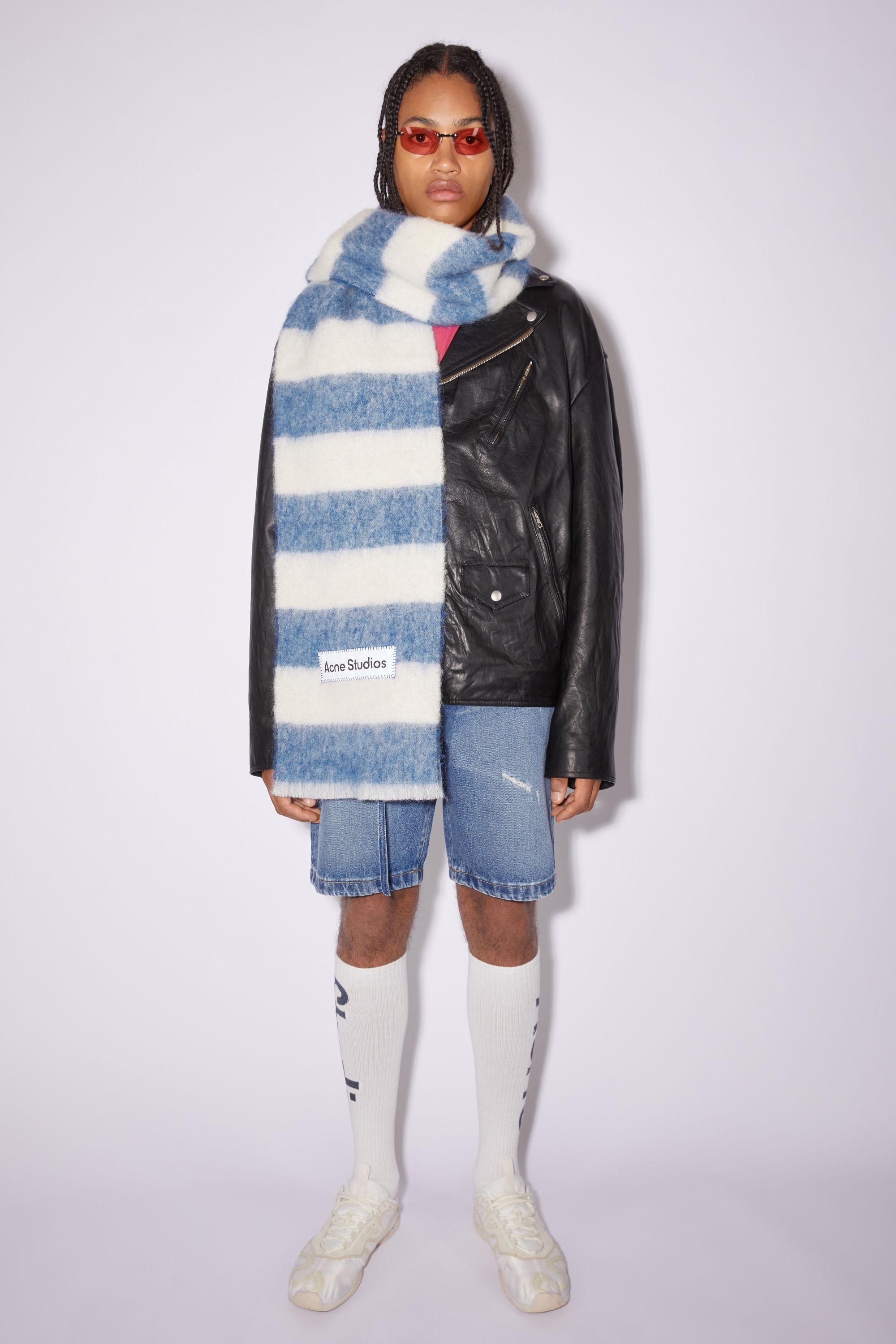 Wool-blend stripe scarf - Blue/white - 3