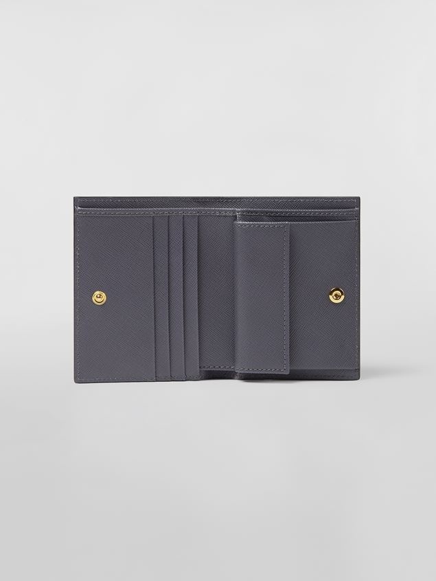 RED PINK AND GREY SAFFIANO LEATHER BI-FOLD WALLET - 2