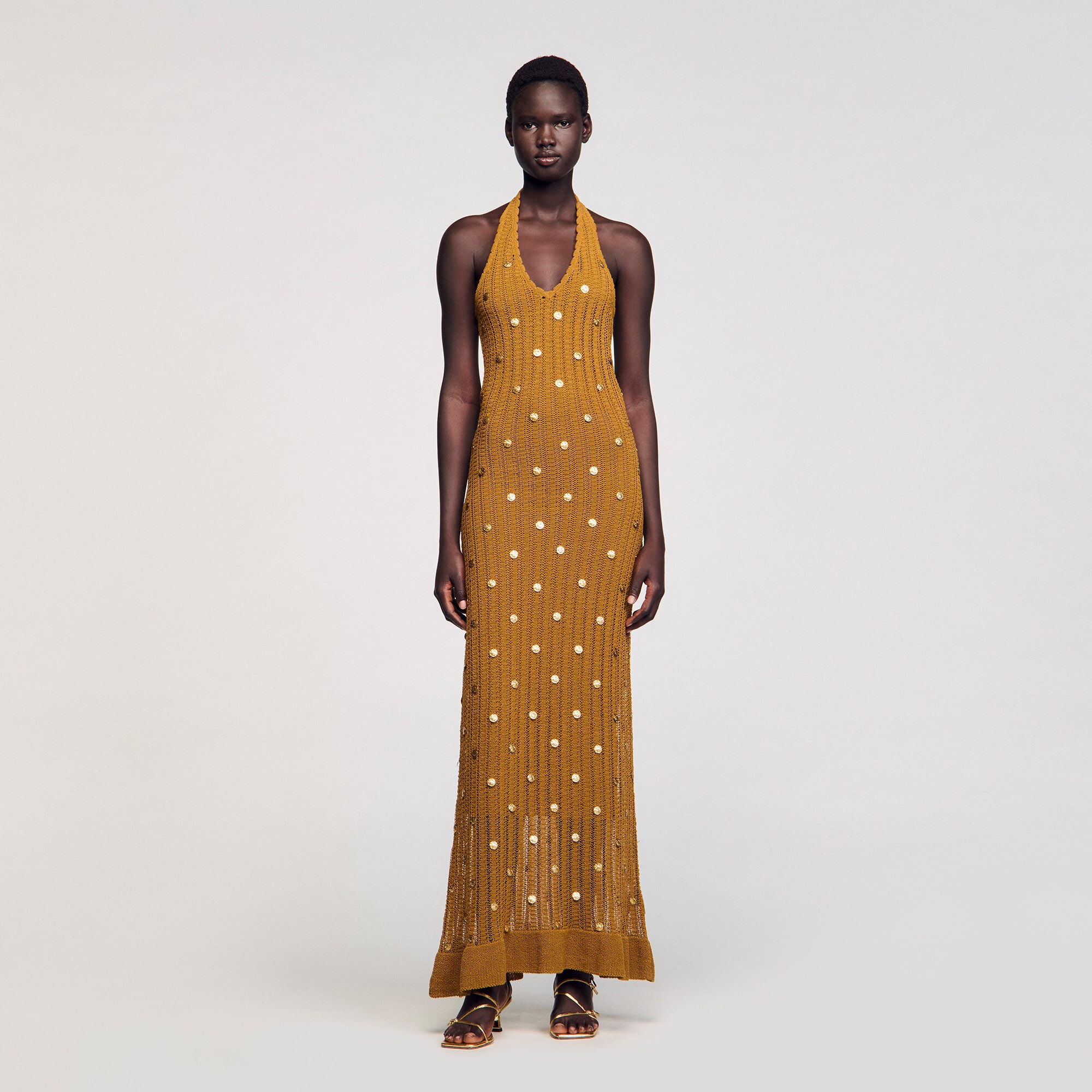 MAXI KNIT DRESS WITH FRINGES - 1