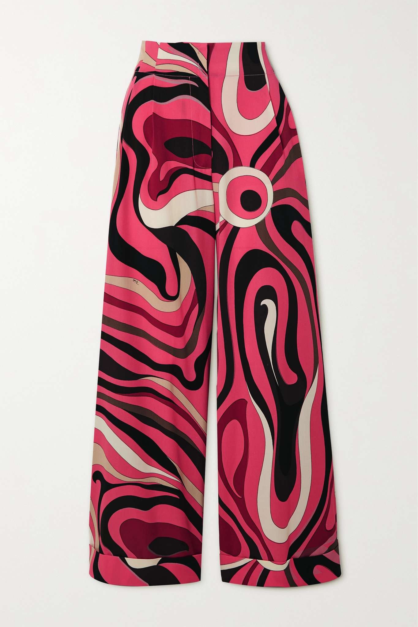 Printed wool-blend twill wide-leg pants - 1