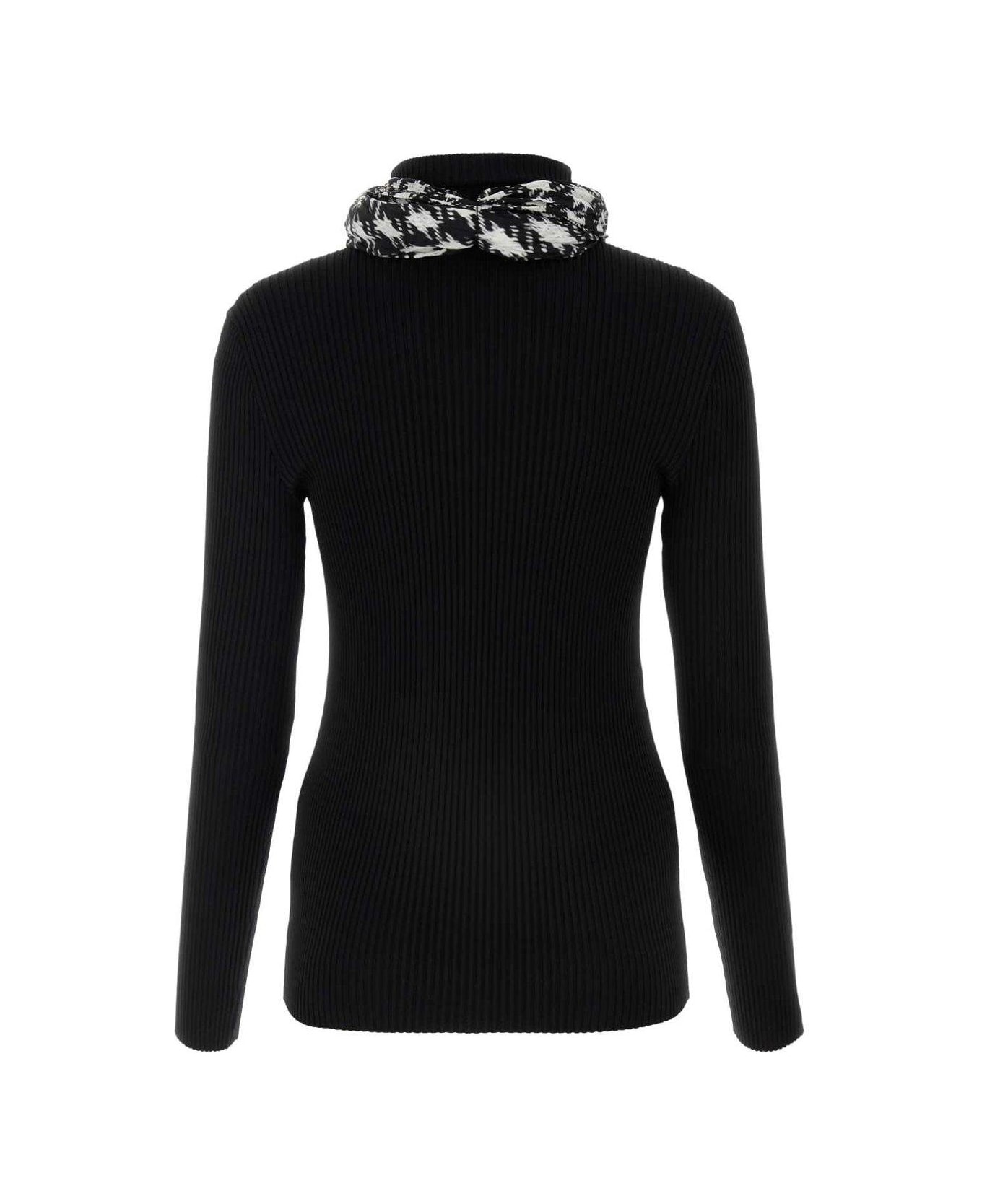 Scarf-detailed High-neck Ribbed Jumper - 2