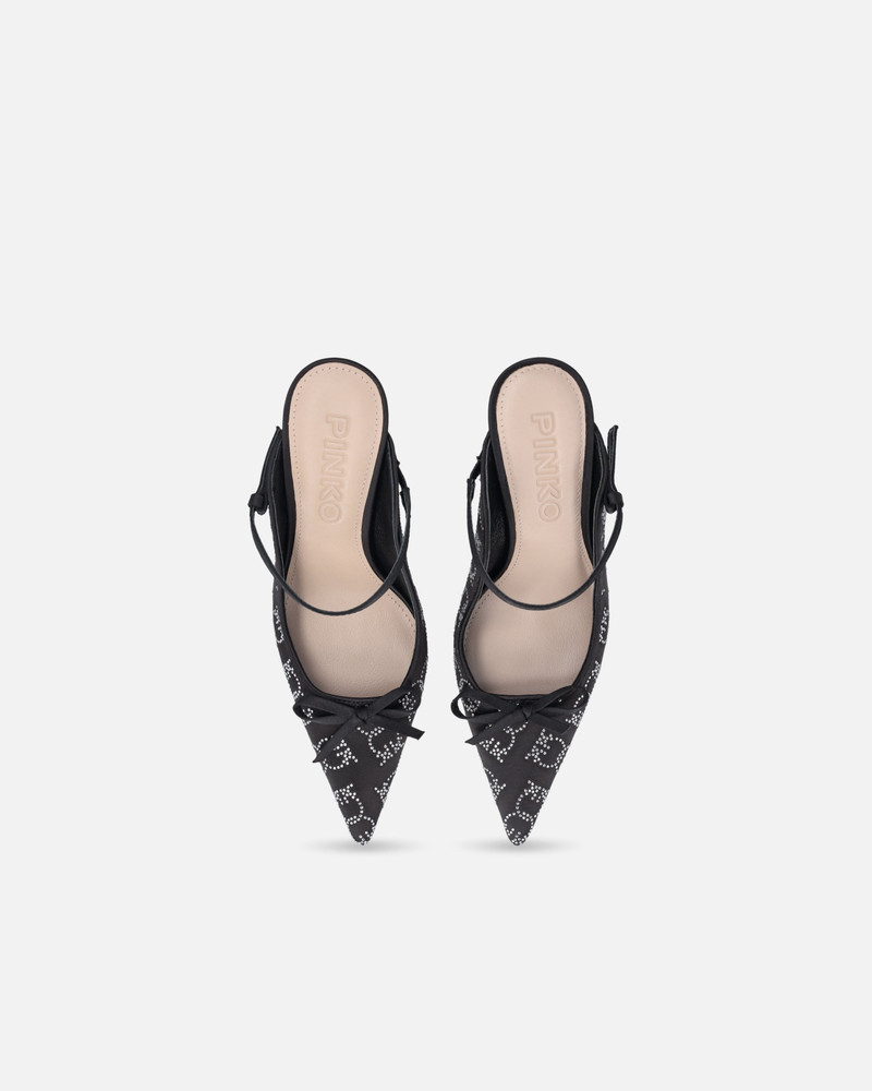 RHINESTONED SATIN SLIP-ONS WITH HEEL 9