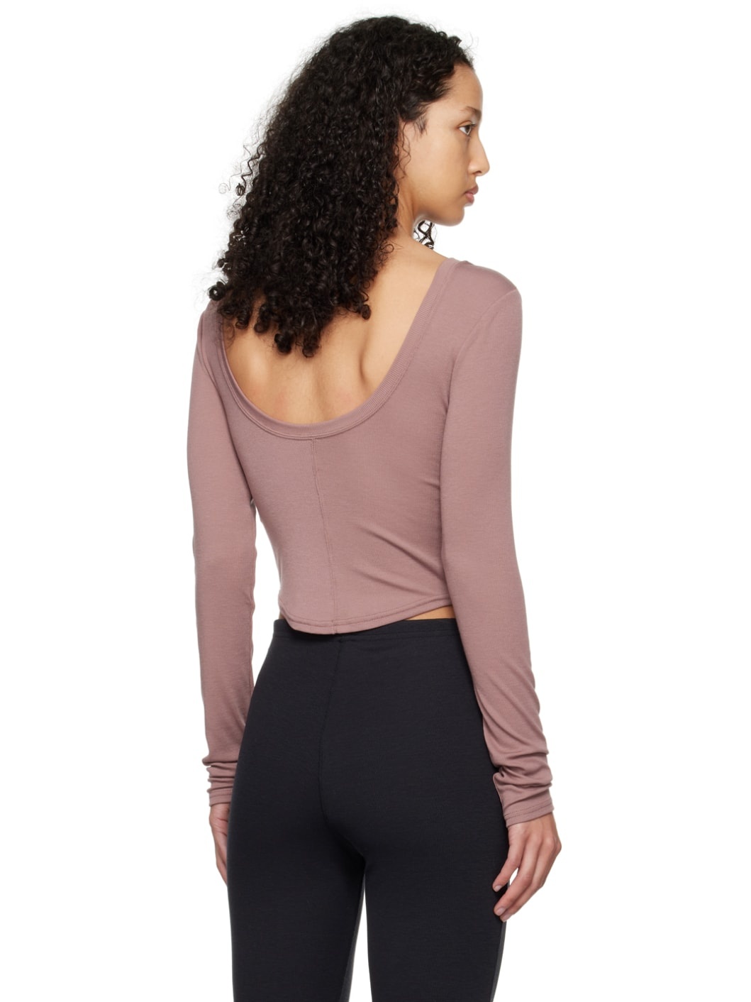 Pink Scoop Back Long Sleeve T-Shirt - 3