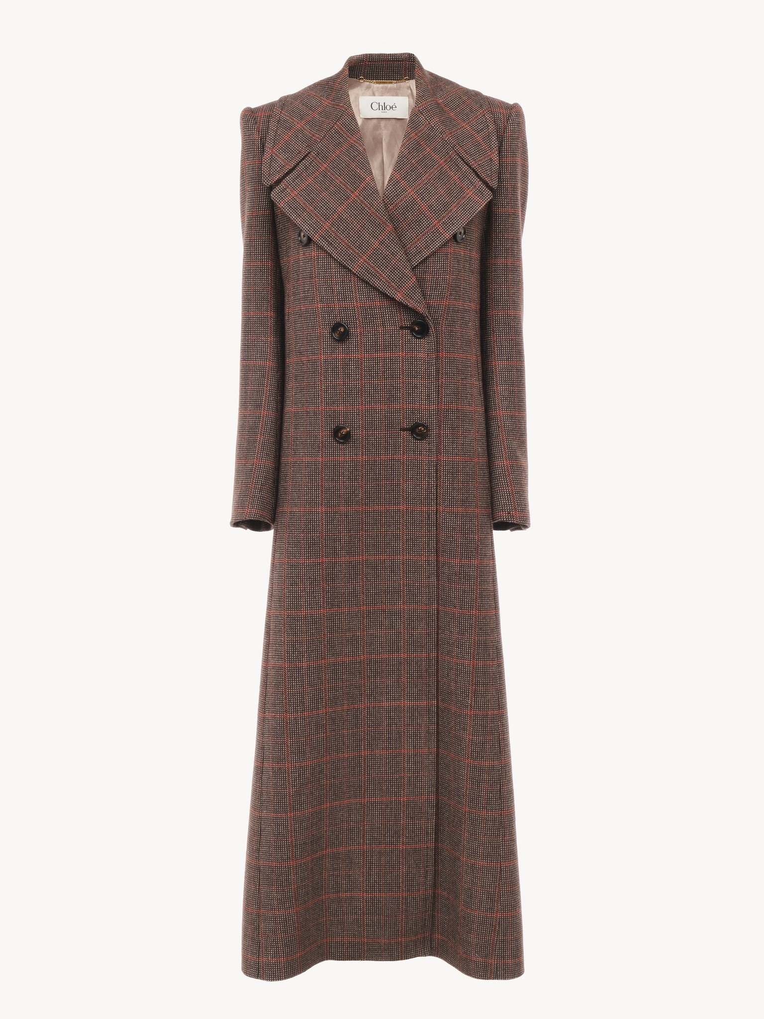 LONG DOUBLE-BREASTED COAT IN CHECK WOOL - 2