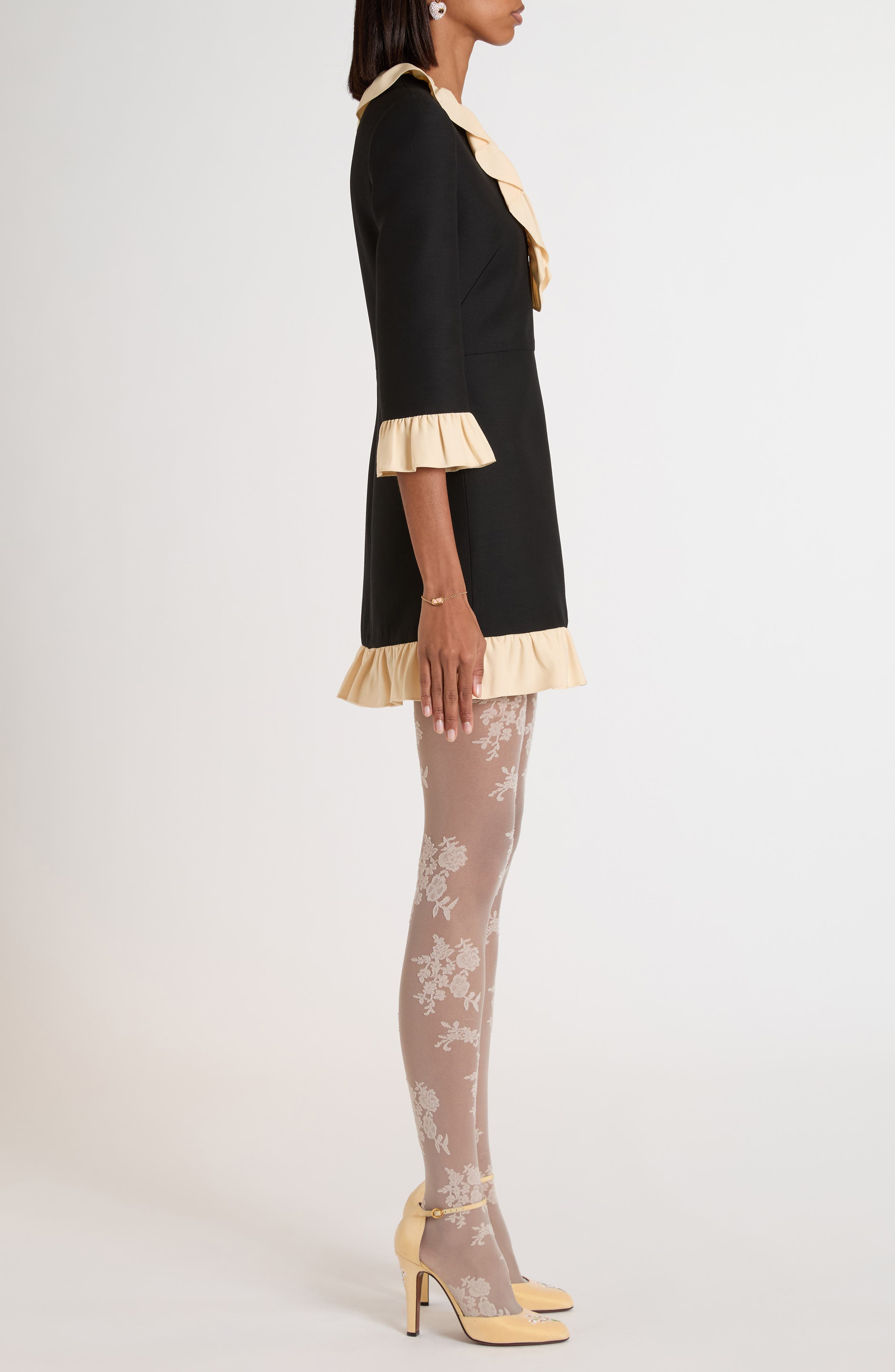 Valentino Garavani Ruffle Trim Crepe Couture Minidress in Light Hazelnut Black at Nordstrom - 3