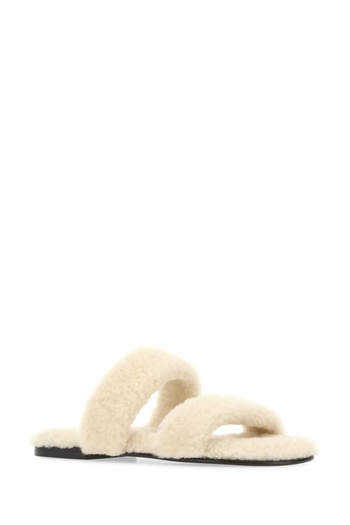 Saint Laurent Men Ivory Shearling Bleach Slippers - 2