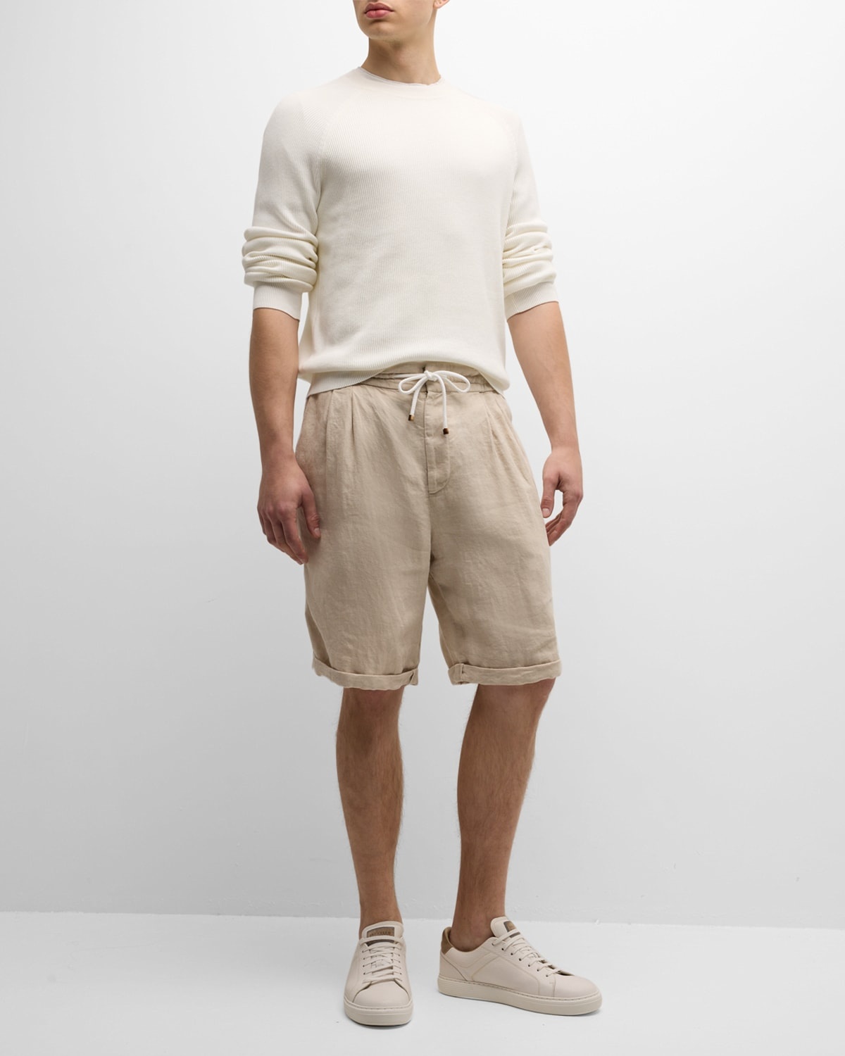 Men's Linen Double-Pleated Drawstring Shorts - 3