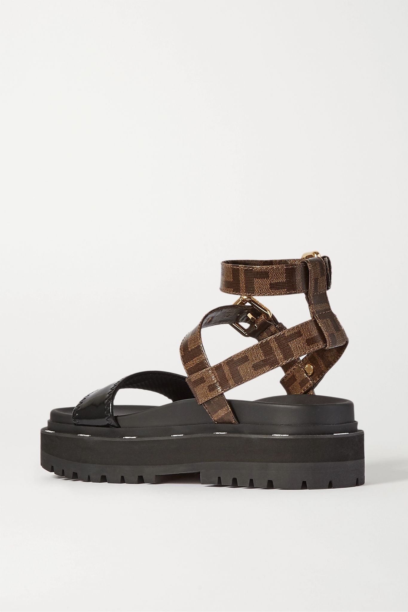 Logo-print coated-canvas and patent-leather platform sandals - 4