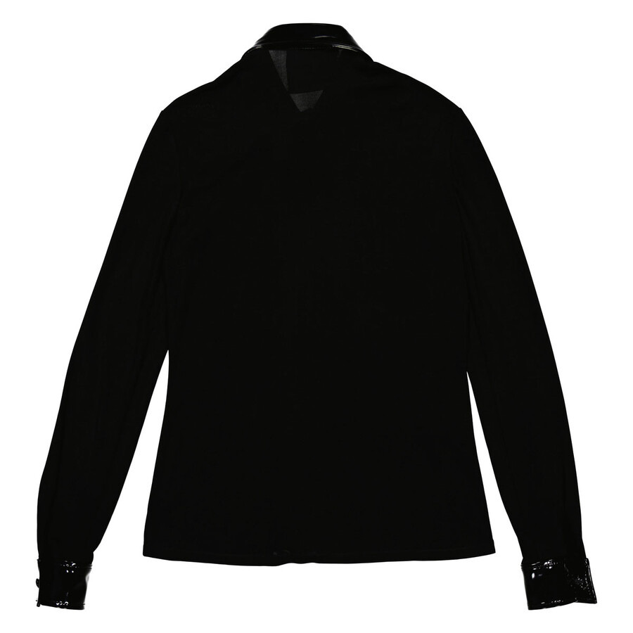 Moschino Black Vinyl Detail Long-Sleeve Organzine Shirt - 2